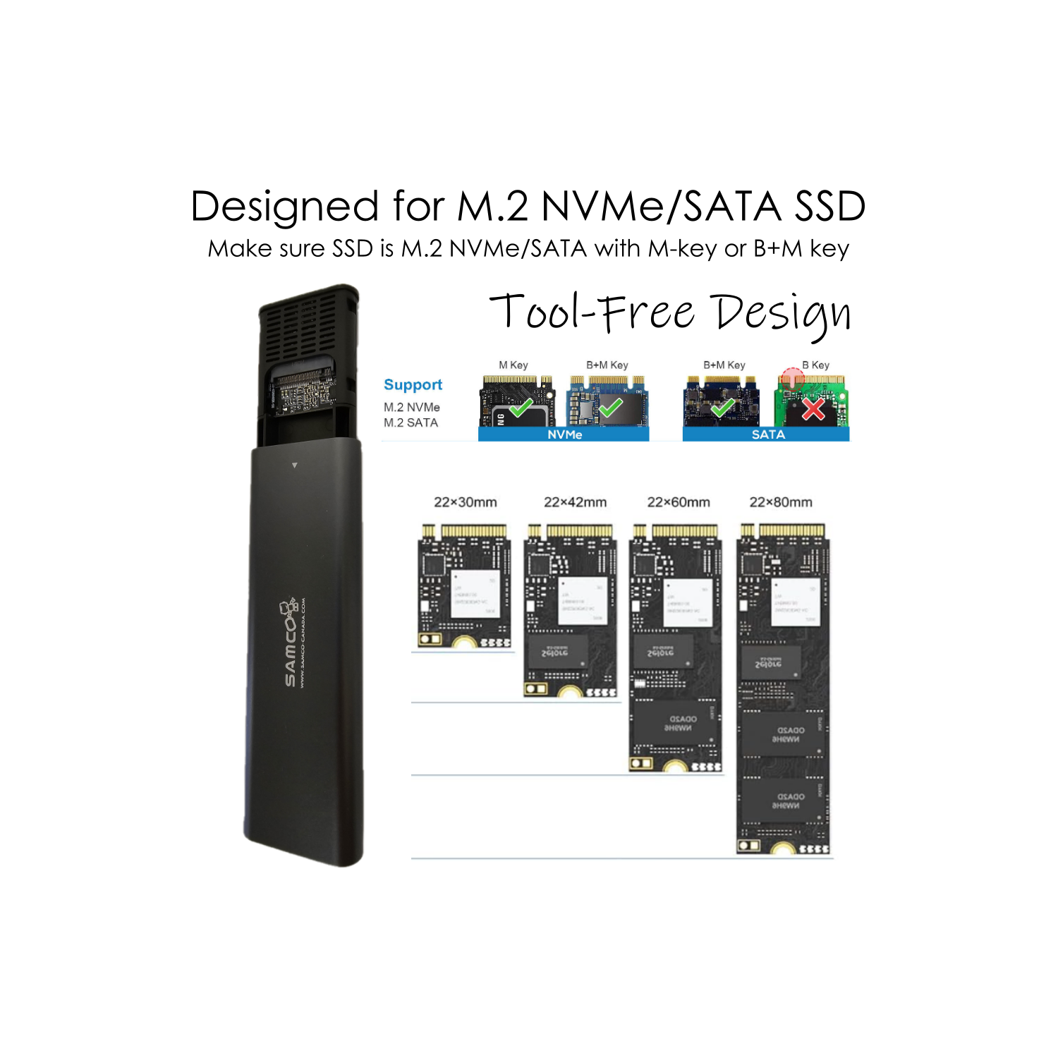 Samco M2 NVMe/SATA USB 3.1 External SSD Enclosure