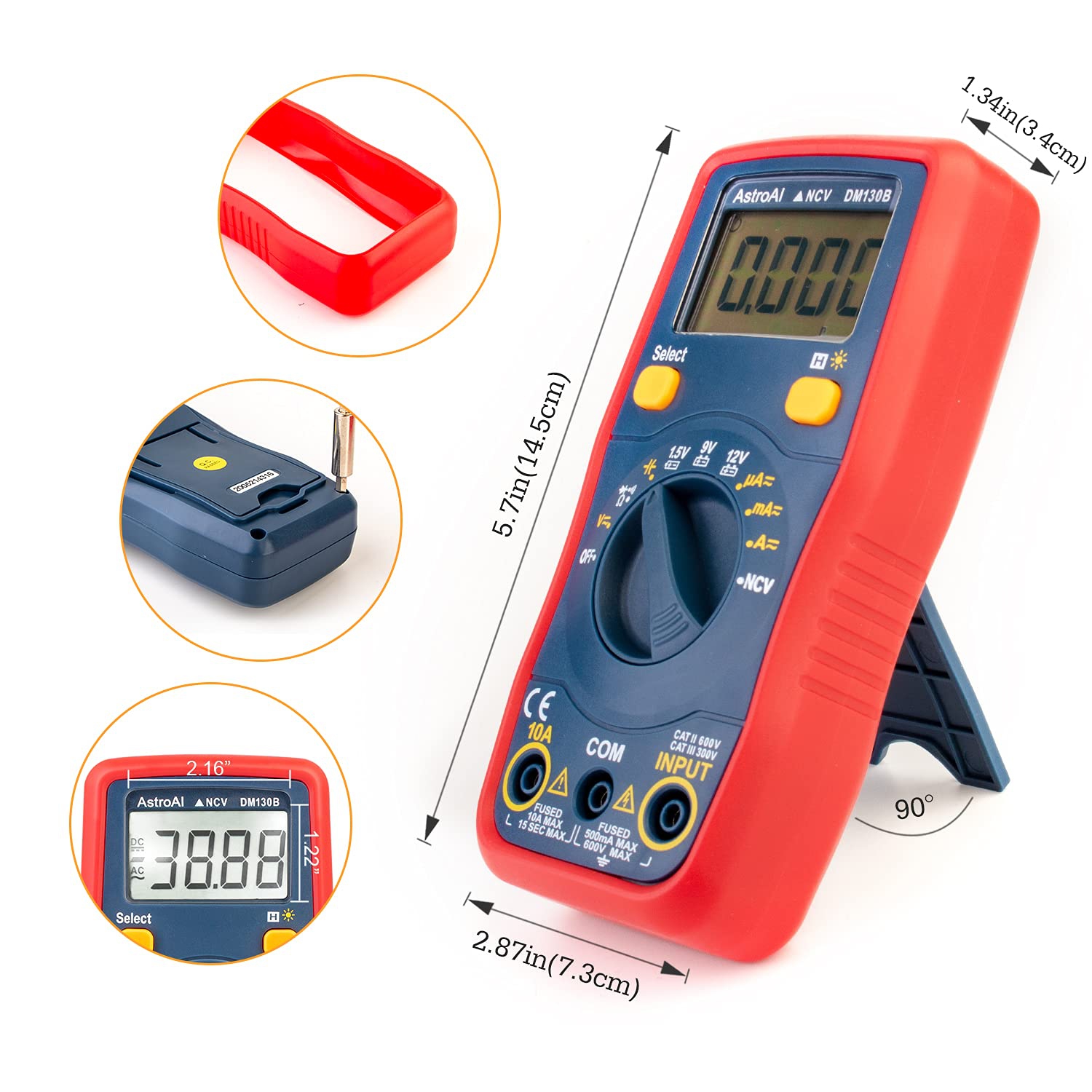 Digital Multimeter 4000 Counts Voltmeter 1.5v/9v/12v Battery Voltage Tester Auto-Ranging/Ohmmeter/DMM Non-Contact Voltage Function, Accurately