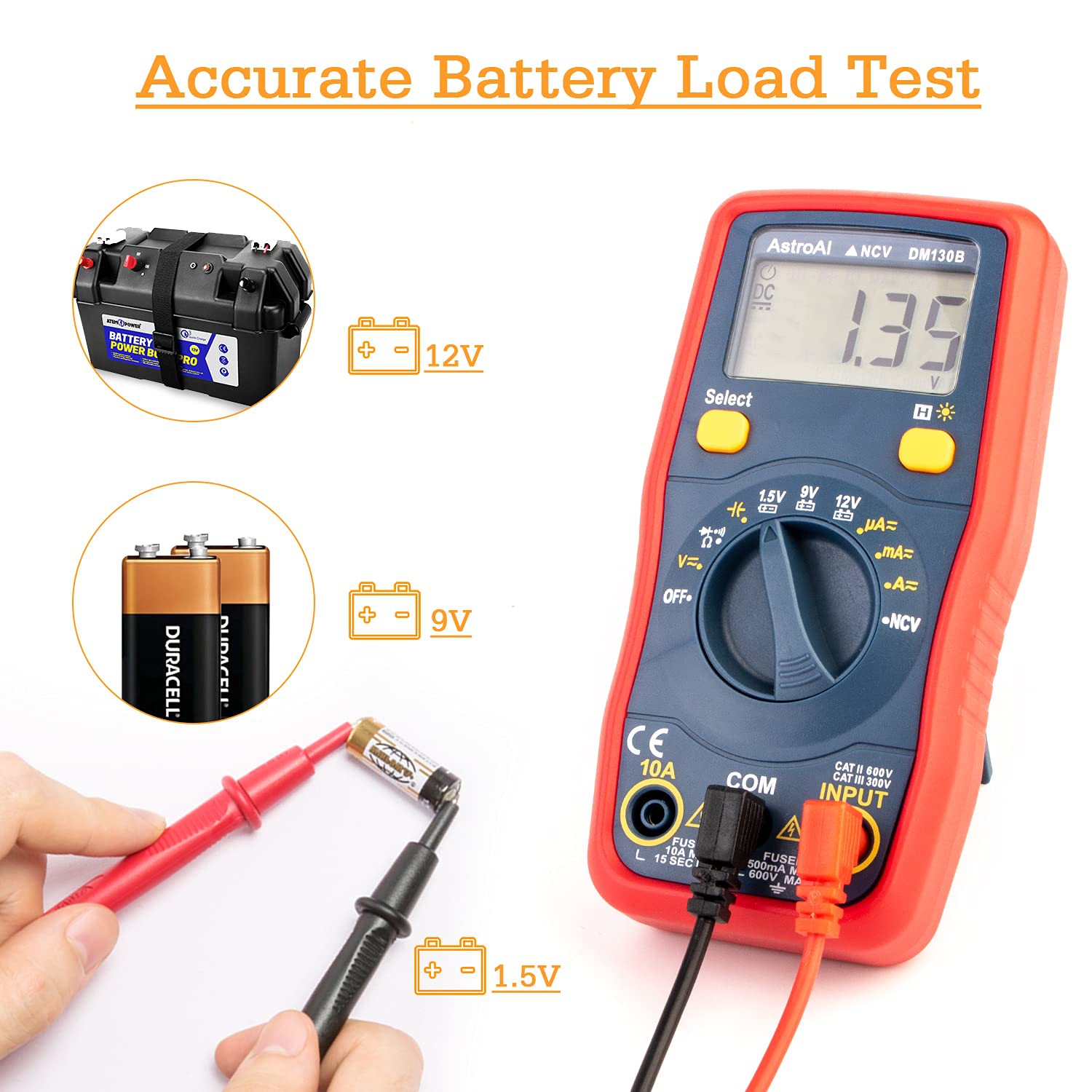 Digital Multimeter 4000 Counts Voltmeter 1.5v/9v/12v Battery Voltage Tester Auto-Ranging/Ohmmeter/DMM Non-Contact Voltage Function, Accurately