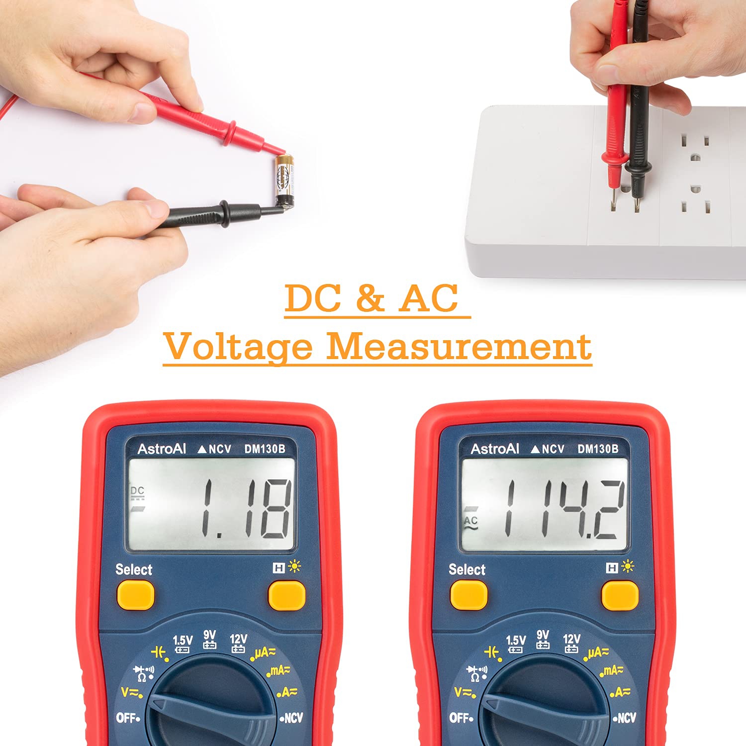 Digital Multimeter 4000 Counts Voltmeter 1.5v/9v/12v Battery Voltage Tester Auto-Ranging/Ohmmeter/DMM Non-Contact Voltage Function, Accurately