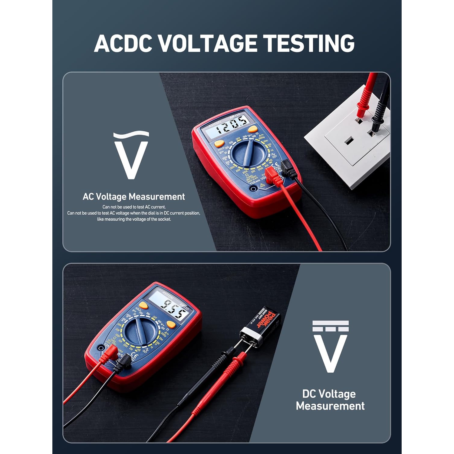 Multimeter 2000 Counts Digital Multimeter with DC AC Voltmeter and Ohm Volt Amp Tester ; Measures Voltage, Current, Resistance; Tests Live Wire,