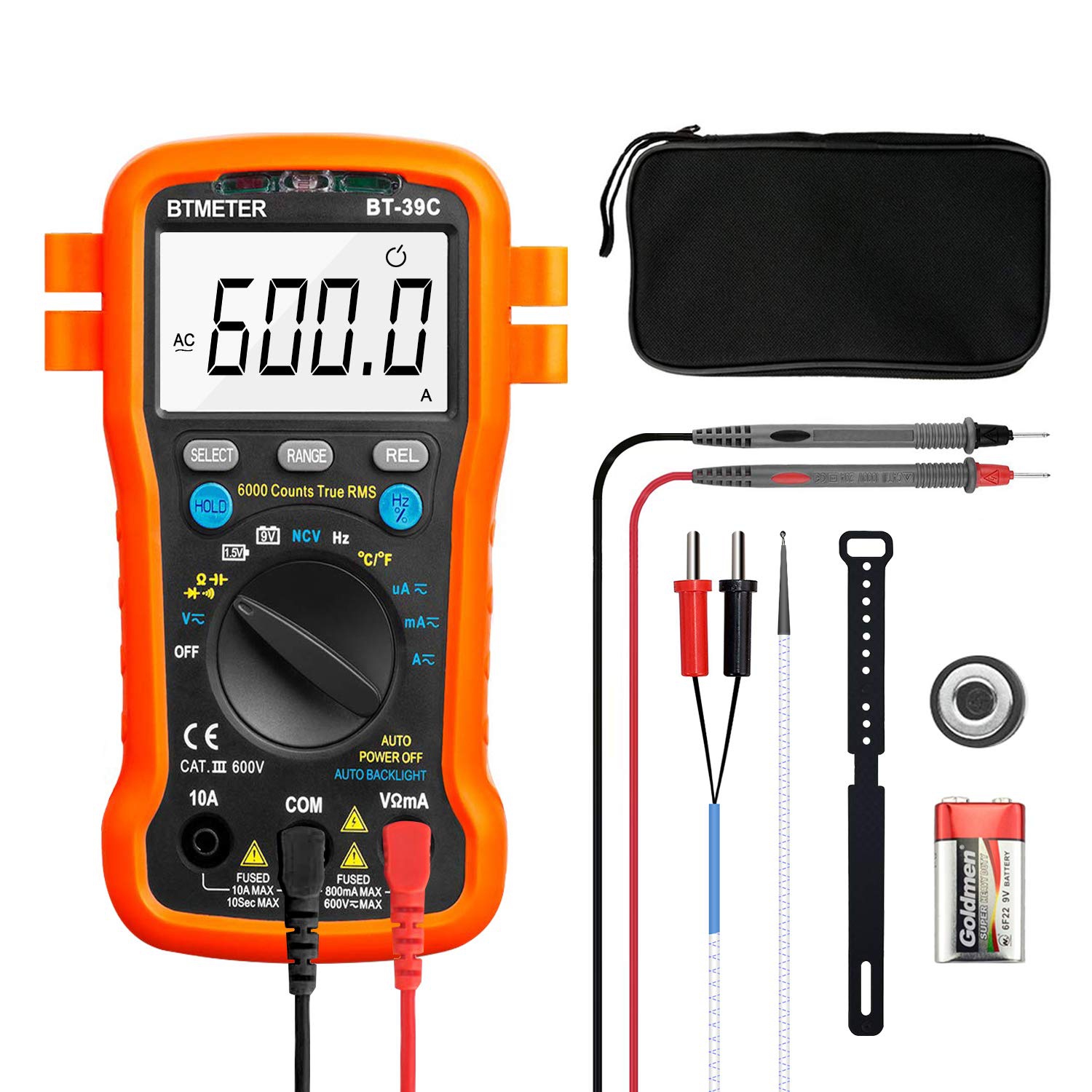 Digital Multimeter, Ammeter Volt Meter Auto Ranging TRMS 6000 Count Multi Tester Measure AC DC Voltage Current Resistance Capacitance Test Battery