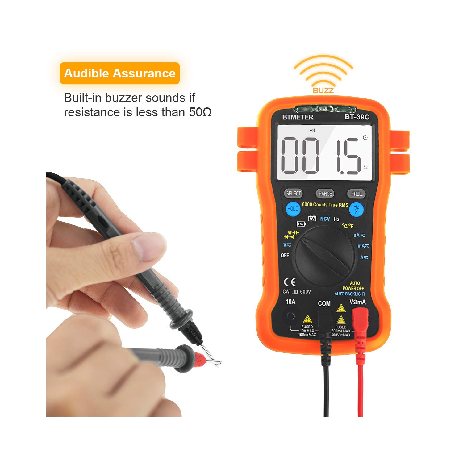 Digital Multimeter, Ammeter Volt Meter Auto Ranging TRMS 6000 Count Multi Tester Measure AC DC Voltage Current Resistance Capacitance Test Battery