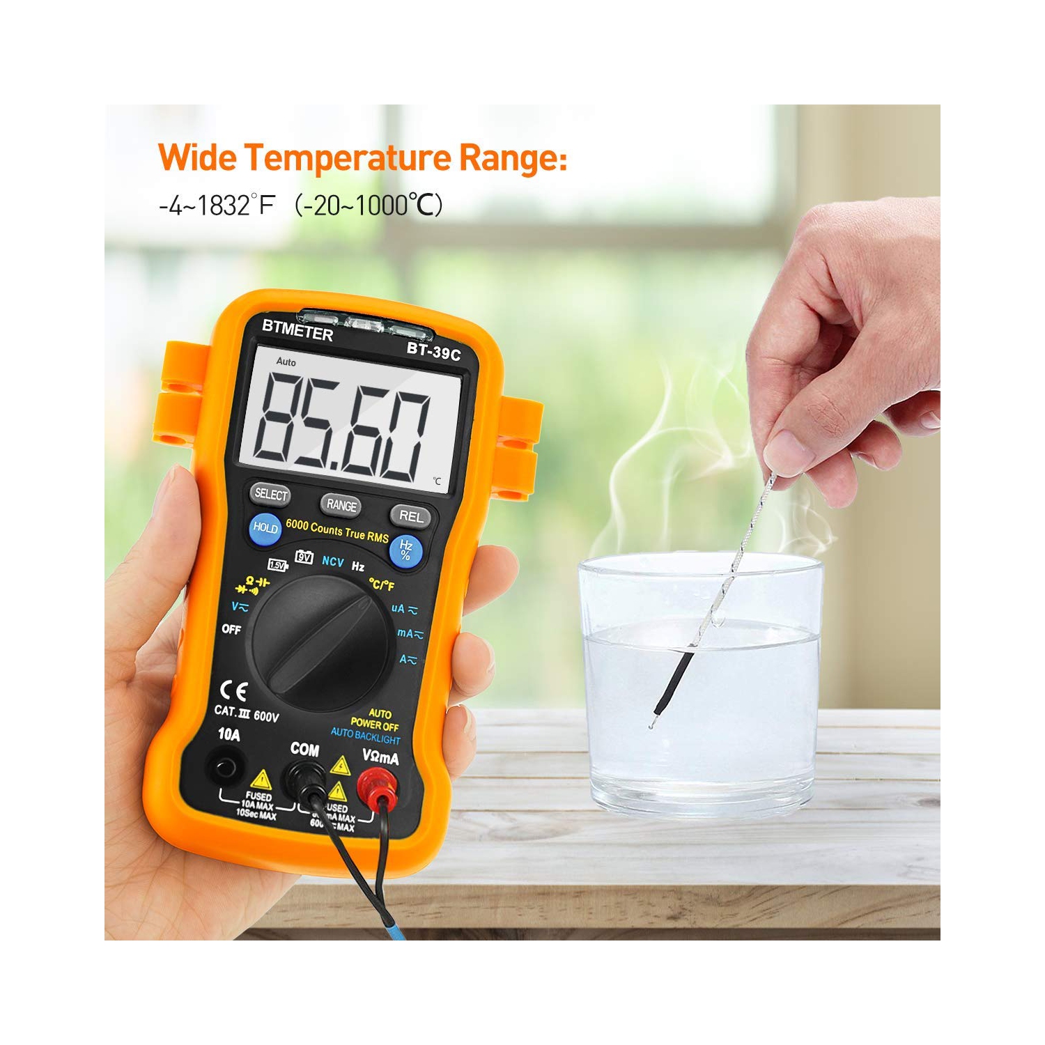 Digital Multimeter, Ammeter Volt Meter Auto Ranging TRMS 6000 Count Multi Tester Measure AC DC Voltage Current Resistance Capacitance Test Battery