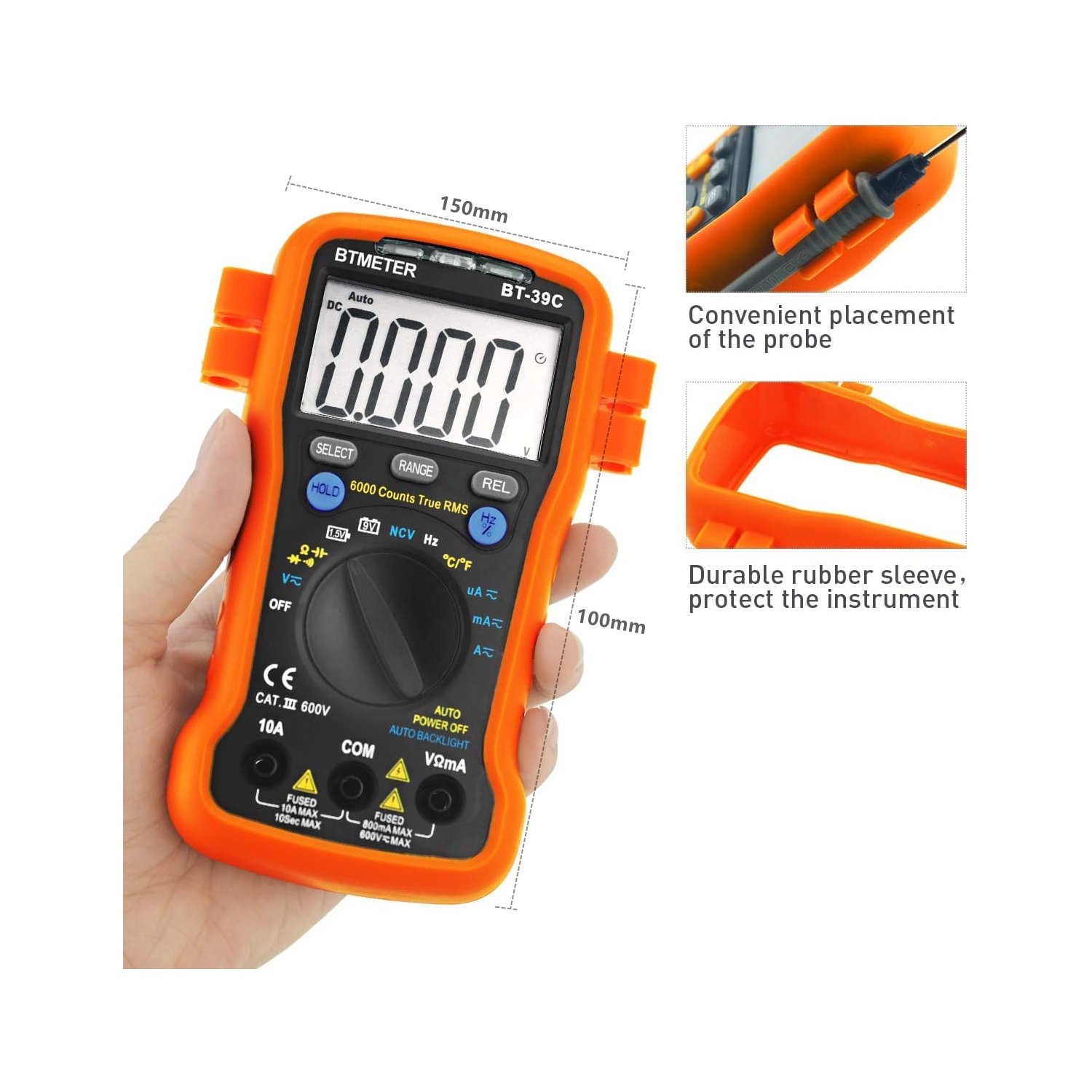 Digital Multimeter, Ammeter Volt Meter Auto Ranging TRMS 6000 Count Multi Tester Measure AC DC Voltage Current Resistance Capacitance Test Battery