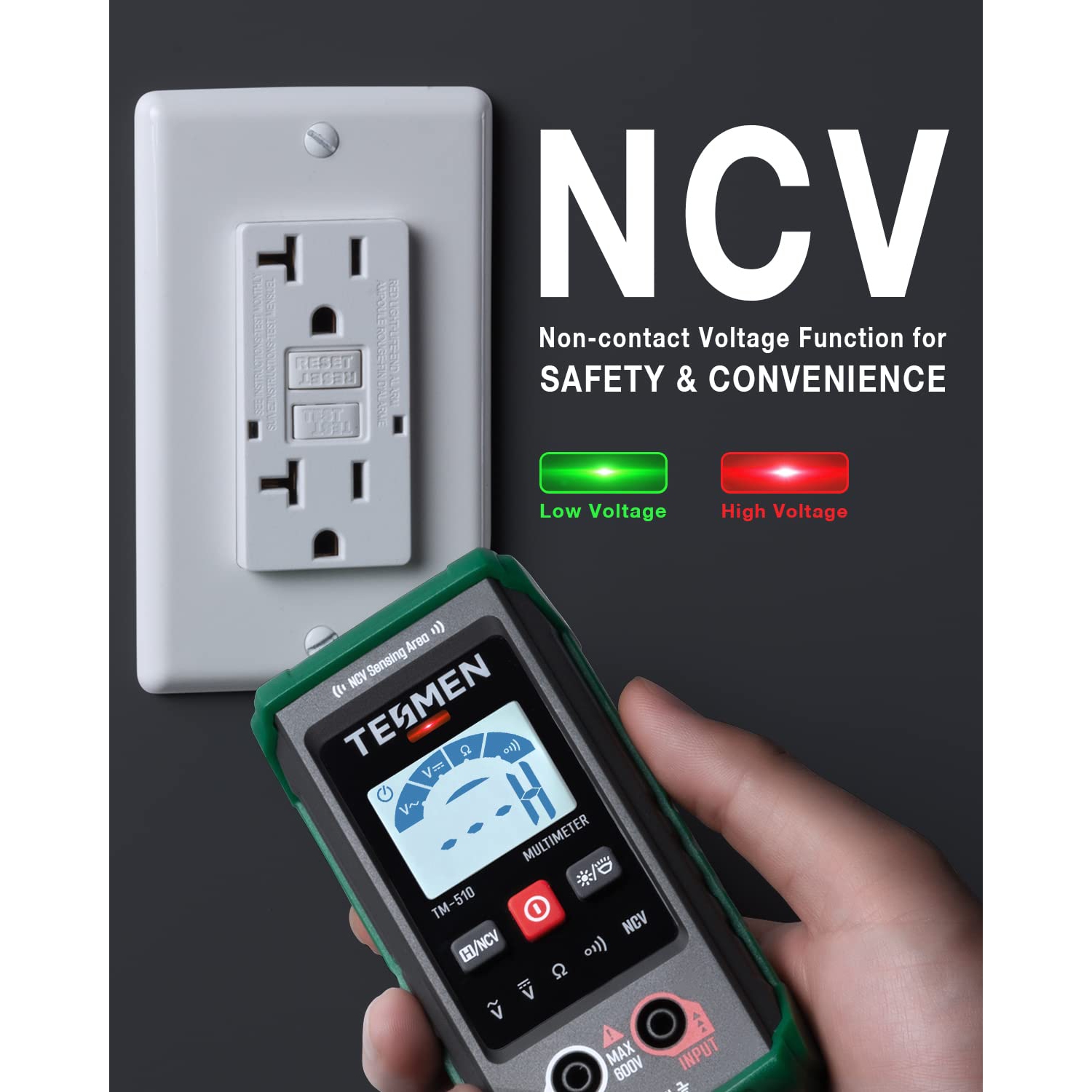 TM-510 Digital Multimeter, 4000 Counts, Smart Measurement, Auto-Ranging Voltmeter; Voltage Tester with Non-Contact Voltage Function, Measures AC/DC