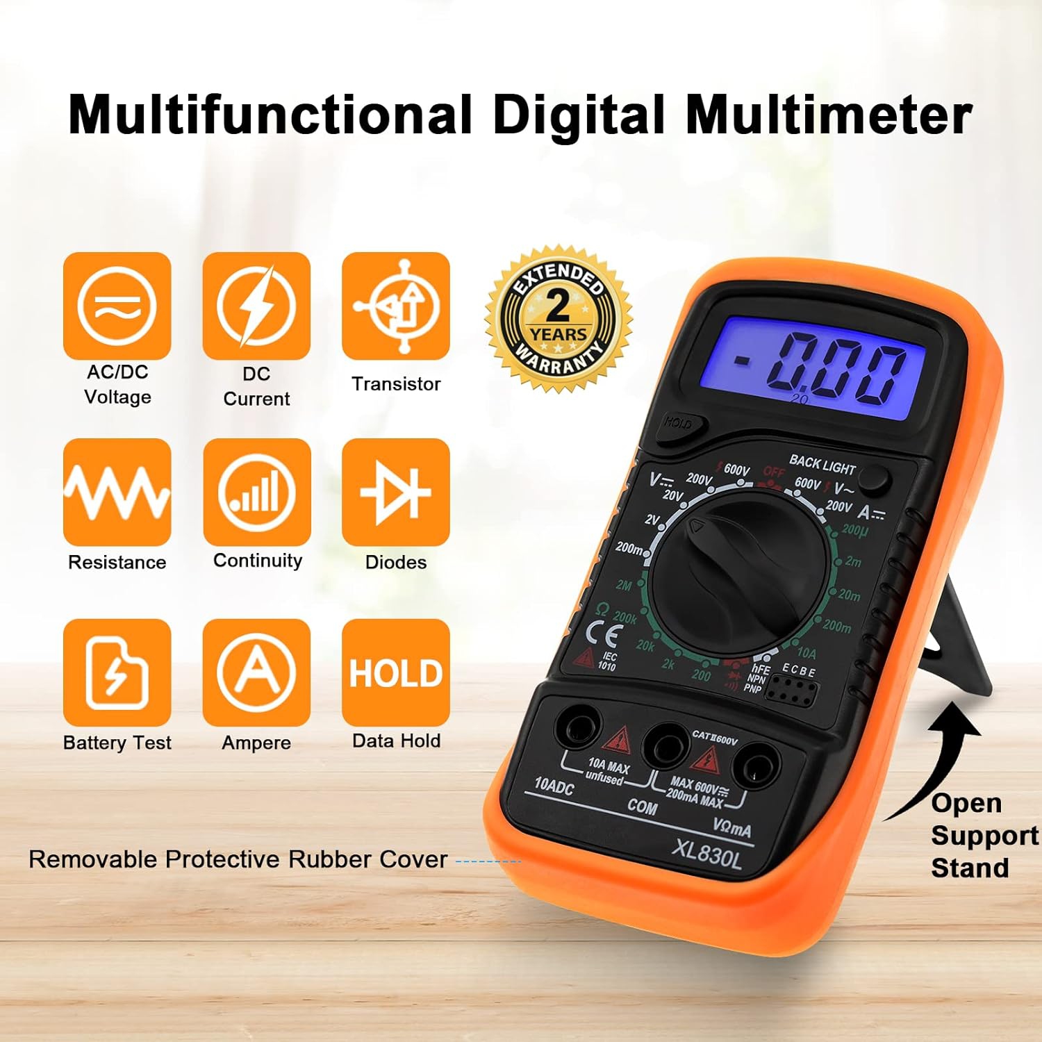 Digital Multimeter Voltmeter Battery Voltage Multi Tester AC DC Volt OHM Amp Current Meter Circuit Continuity Resistance Diode Electrical Tester with