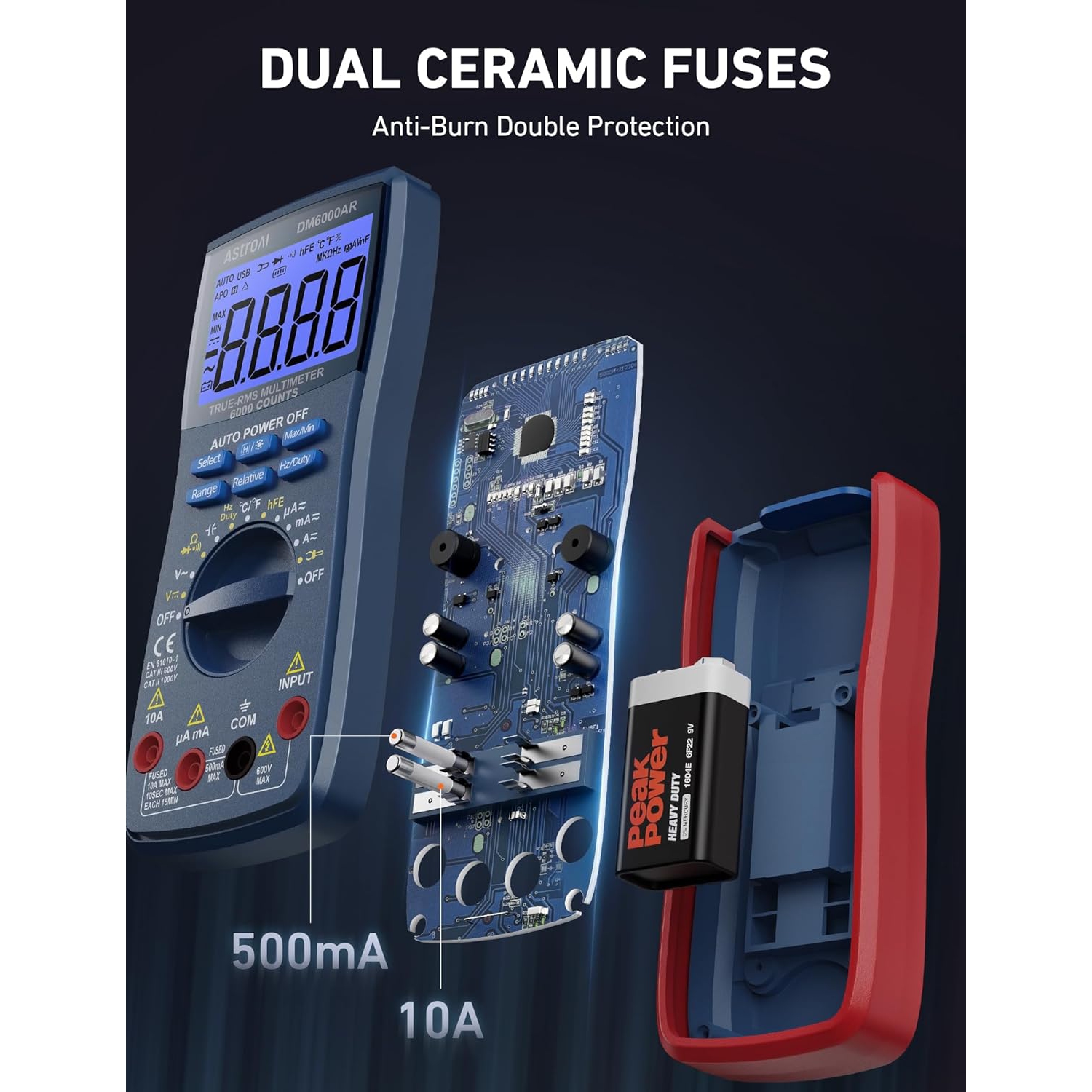 Digital Multimeter TRMS 6000 Counts Auto-Ranging Tester; Accurately Measures Voltage Current Resistance Diodes Continuity Duty-Cycle Capacitance