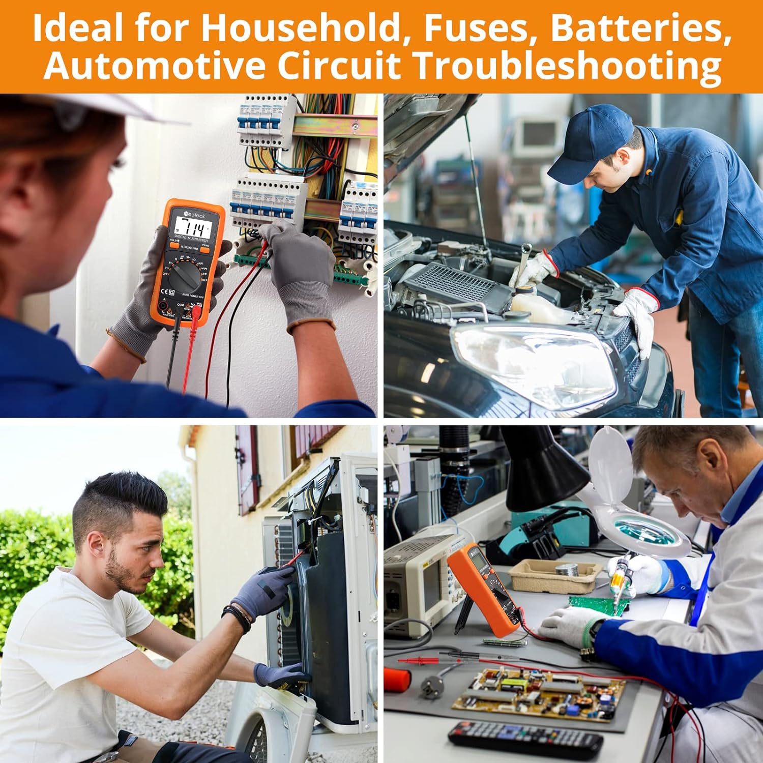 Auto Ranging Digital Multimeter AC/DC Voltage Current Ohm Capacitance Frequency Diode Transistor Audible Continuity, Multi Tester with Backlit LCD-