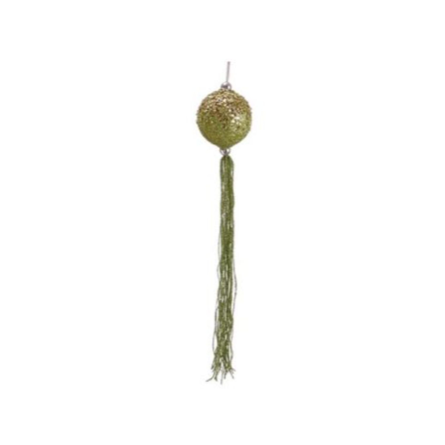 Lime Green Glitter Drenched Christmas Ball Ornament with Tassels 12"