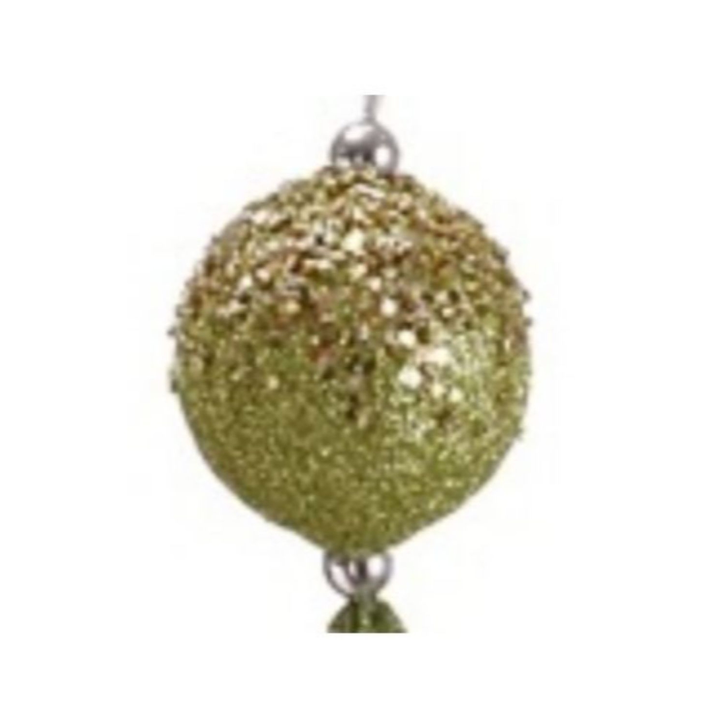 Lime Green Glitter Drenched Christmas Ball Ornament with Tassels 12"
