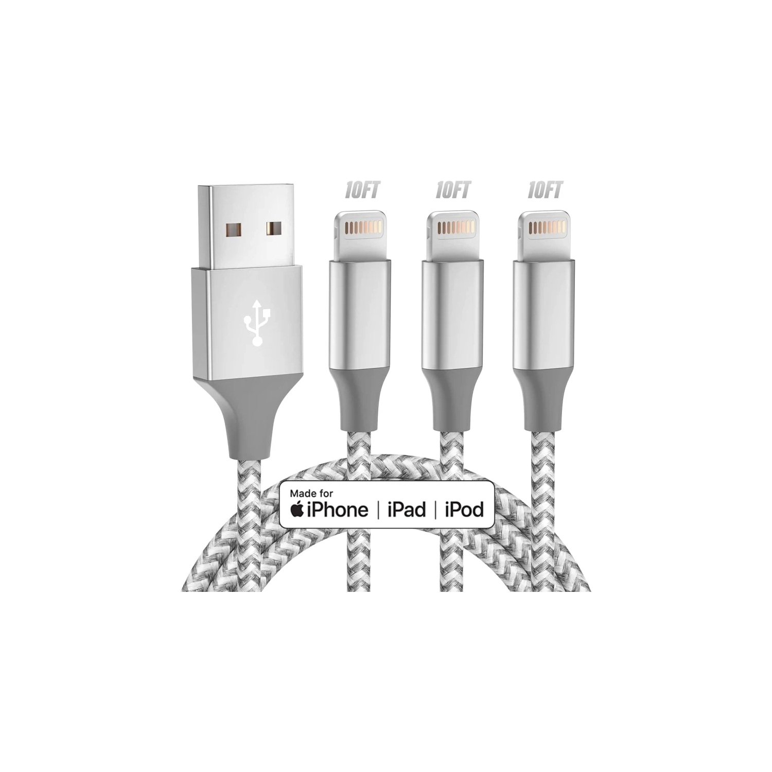 Apple MFi Certified iPhone Charger - 3-Pack 10FT Long Lightning Cable for Fast Charging & High-Speed Data Sync. Compatible with iPhone 13/12/11 Pro
