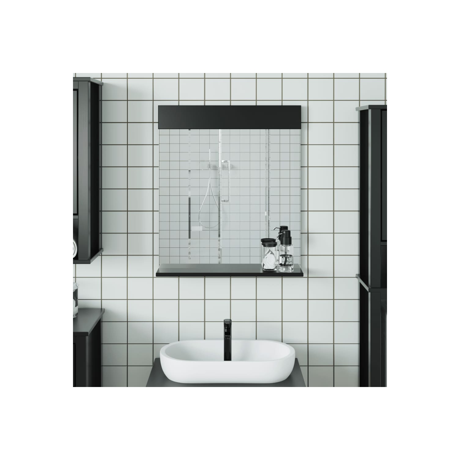 vidaXL Bathroom Mirror with Shelf BERG Black 60x12x70 cm Solid Wood