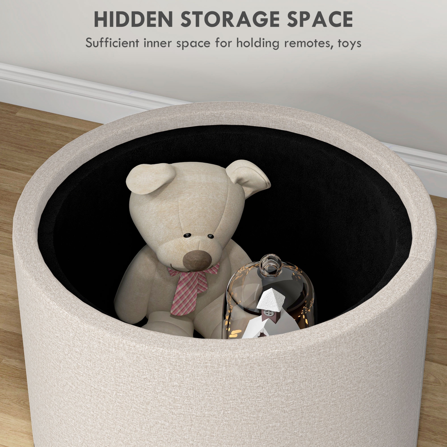 HOMCOM – Table basse ronde avec plateau rabattable, table centrale avec rangement dissimulé, repose-pieds en lin pour salon, chambre d'étudiant,