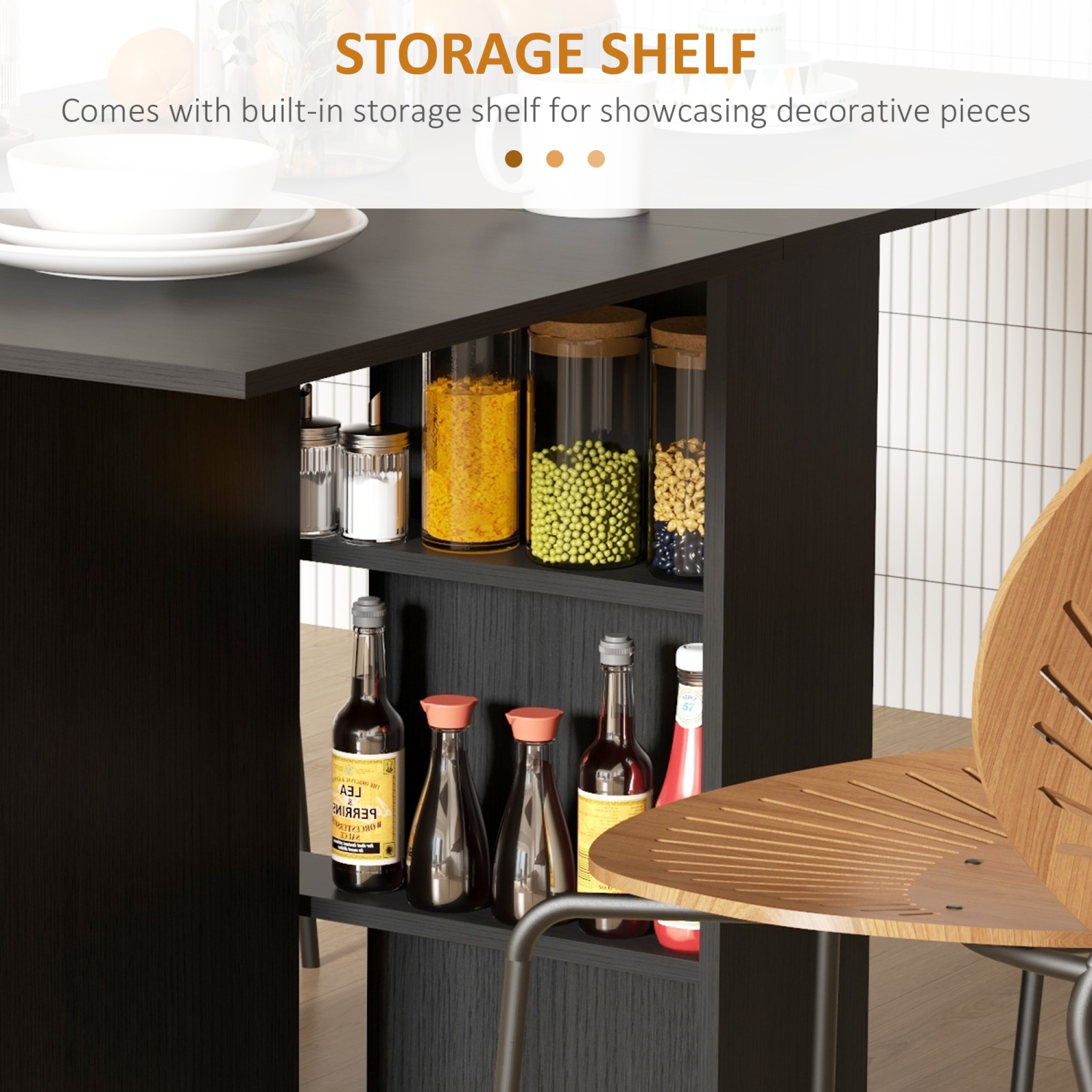 HOMCOM – Table de salle à manger pliante, table à abattant de 55 po pour petits espaces, table pliante avec tablettes de rangement pour cuisine,