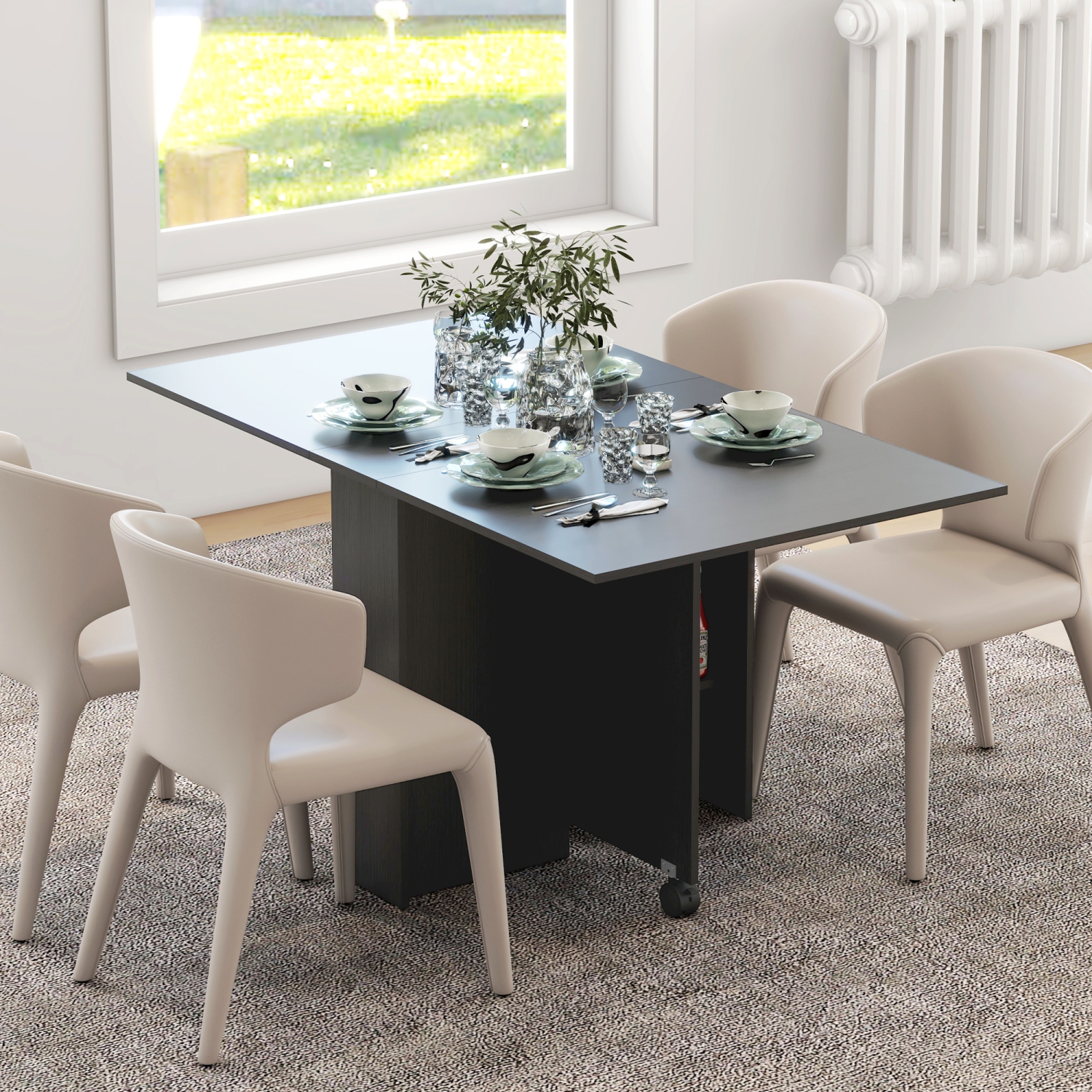 HOMCOM – Table de salle à manger pliante, table à abattant de 55 po pour petits espaces, table pliante avec tablettes de rangement pour cuisine,