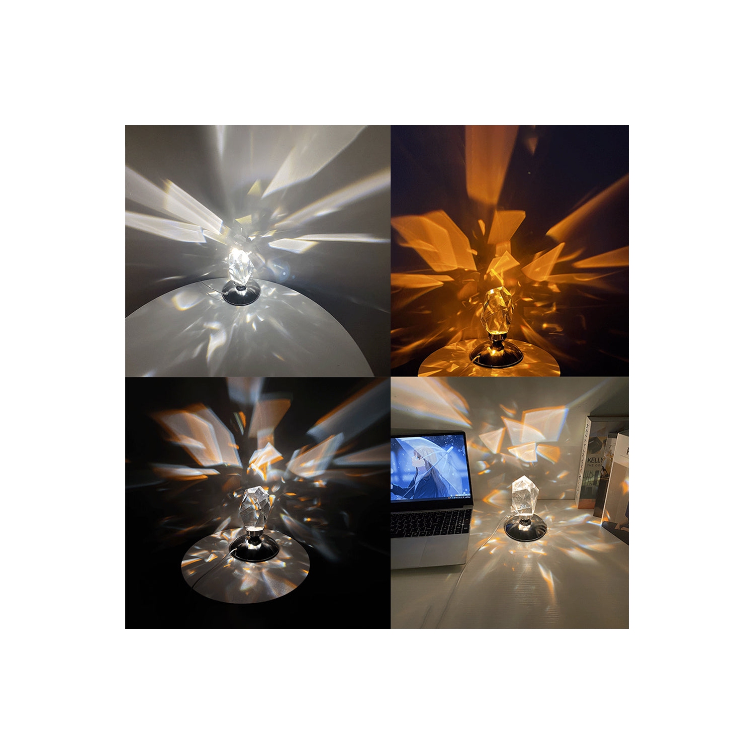 Bonsai Bright Dimmable Crystal Lamp with Remote, Bedside Luxury Push Button Multi-colored Night Light