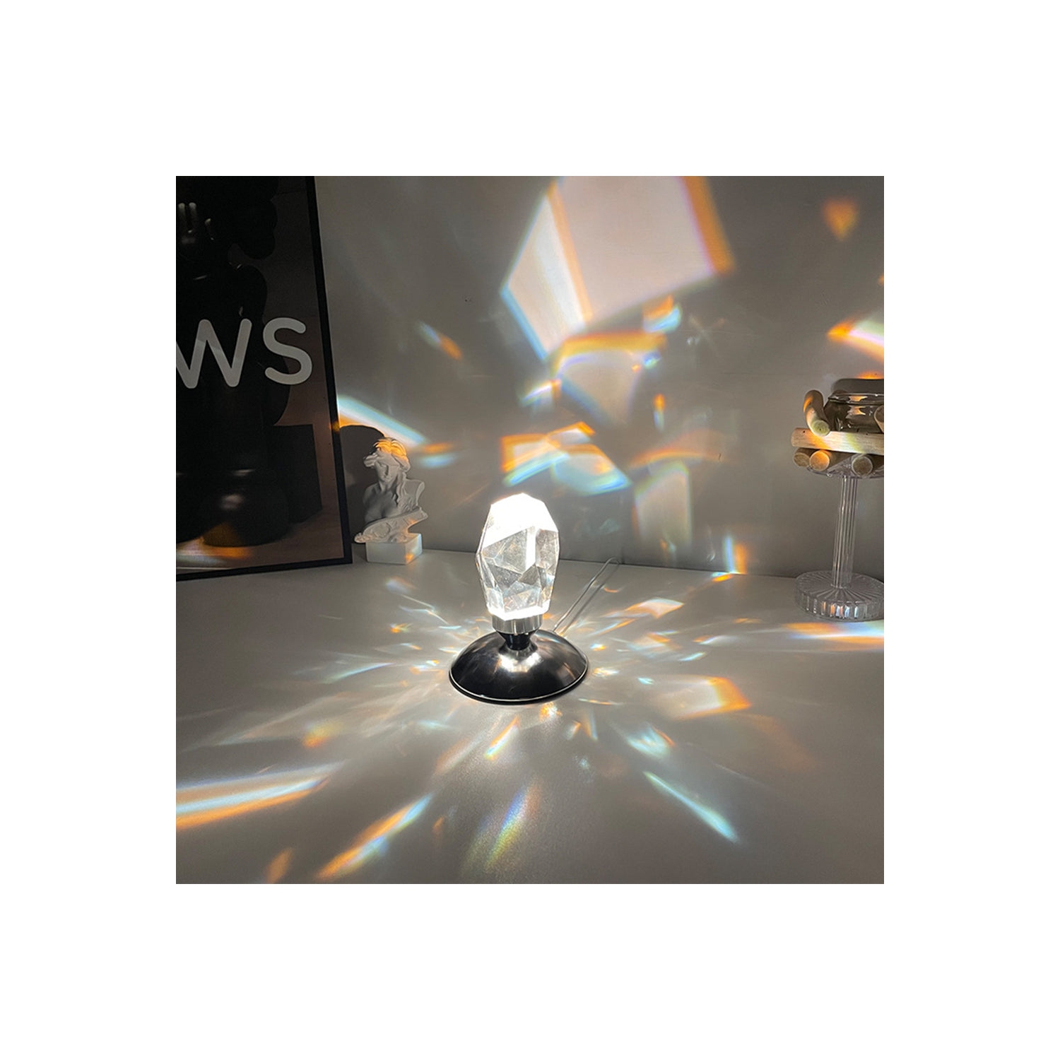 Bonsai Bright Dimmable Crystal Lamp with Remote, Bedside Luxury Push Button Multi-colored Night Light