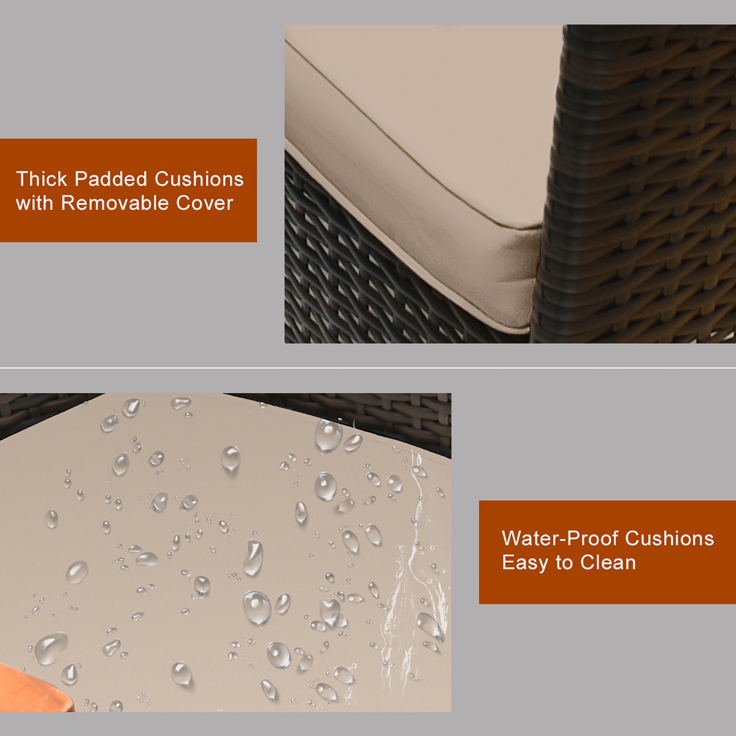 Costway 9PCS Rattan Patio Dining Set With Acacia Table Top & 8 Chairs Cushioned