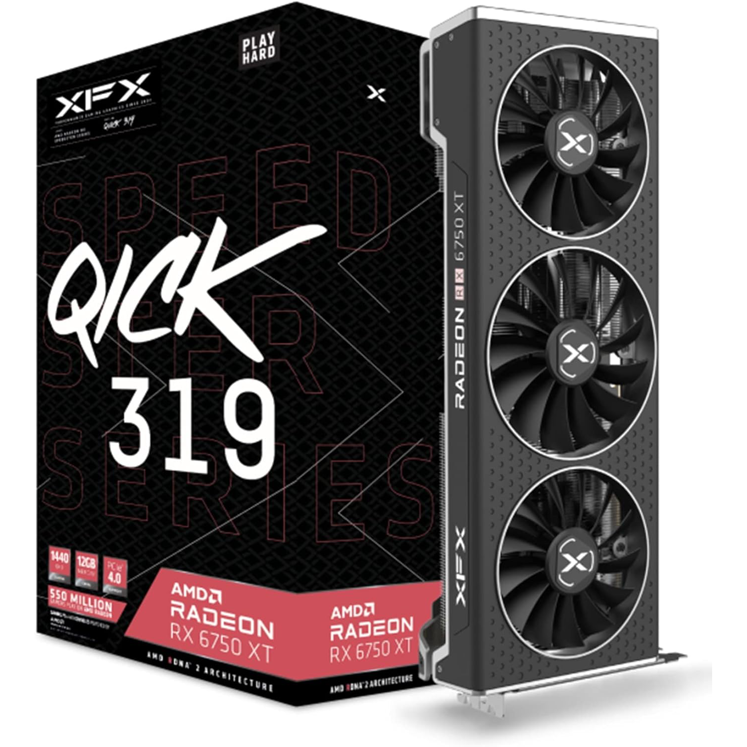 XFX Speedster QICK319 Radeon RX 6750XT CORE Gaming Graphics Card with 12GB GDDR6 HDMI 3xDP, AMD RDNA 2 RX-675XYJFDP