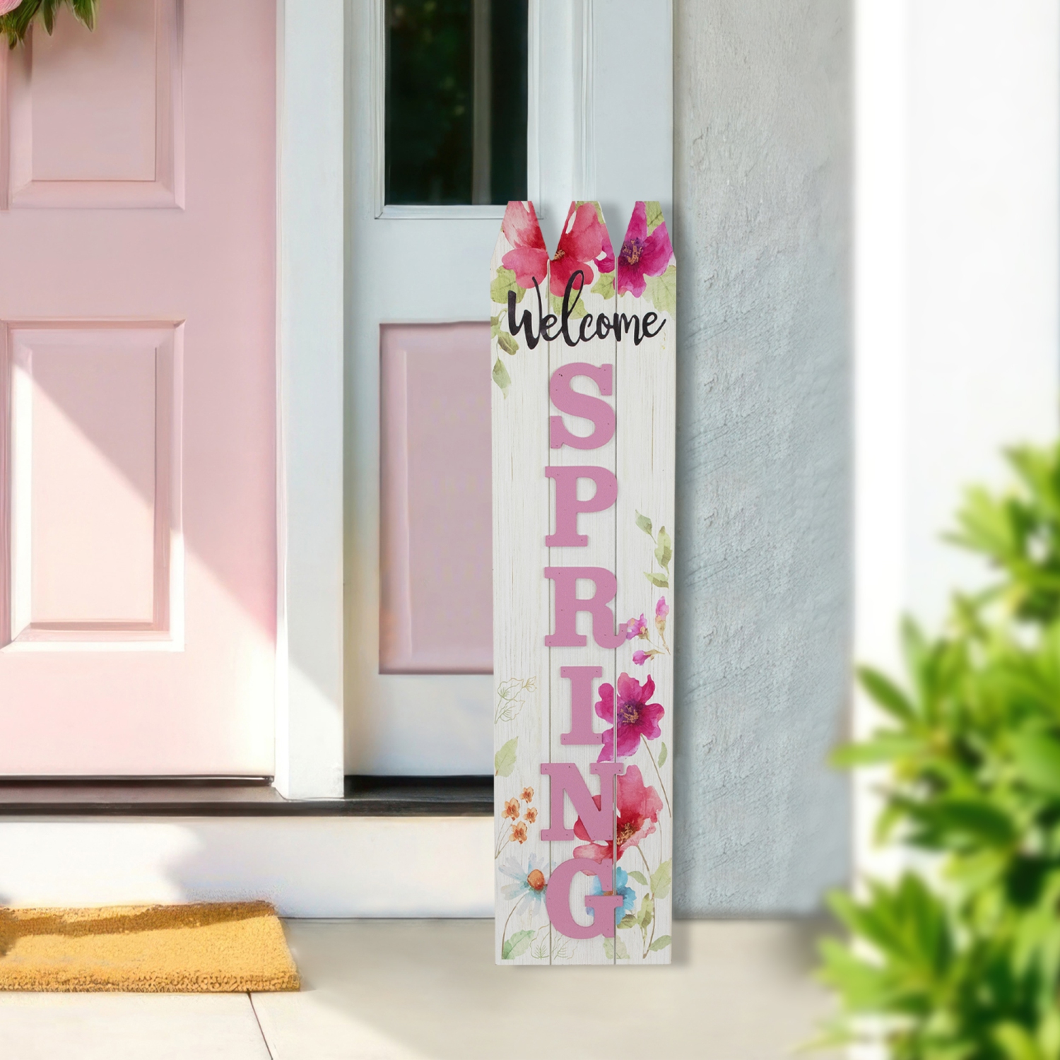 40" Welcome Spring Floral Outdoor Porch Board Sign Decoration