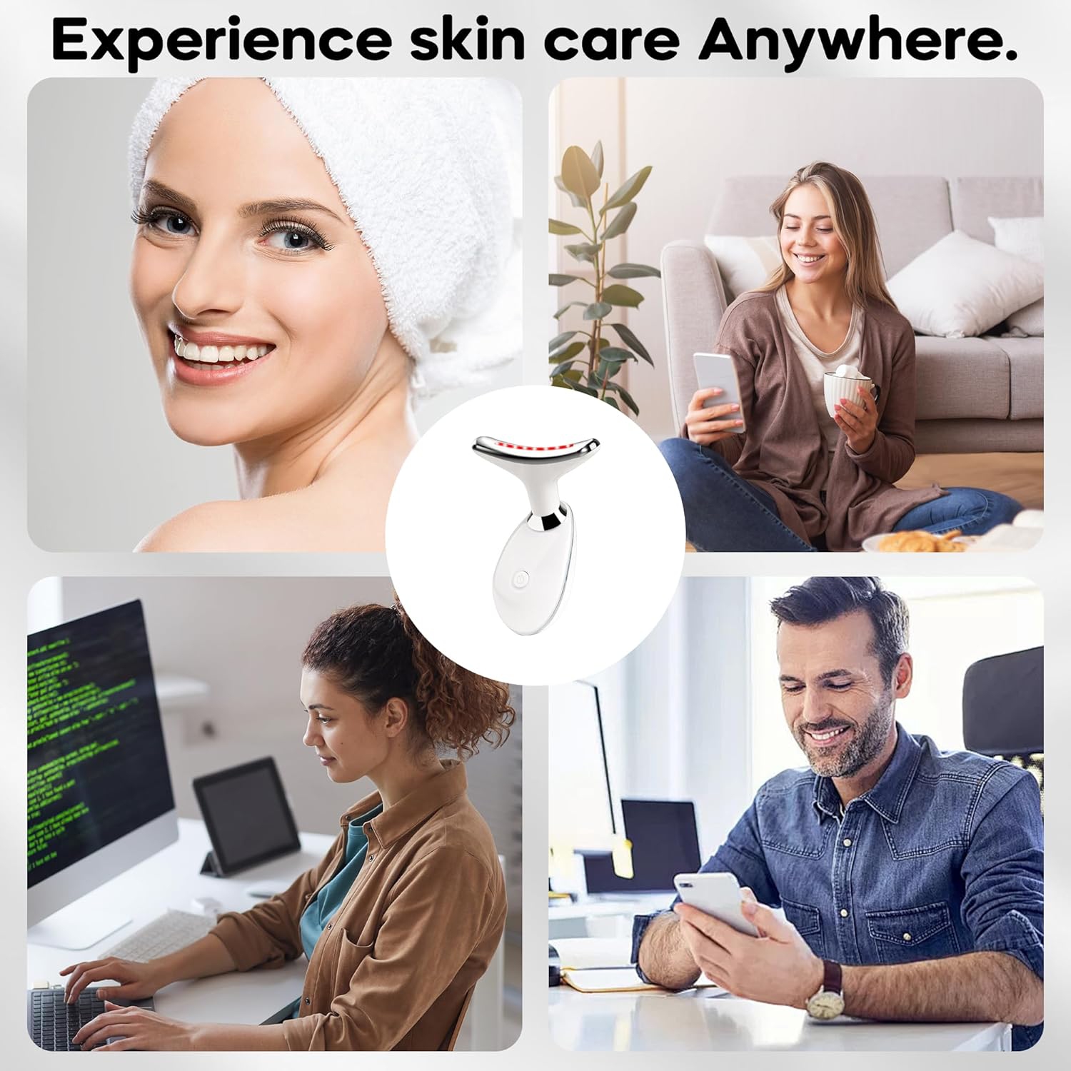 Lance thérapeutique à lumière rouge LED 7 couleurs pour le visage et le cou – Outil de soin de la peau à la maison avec lumière bleue et massage