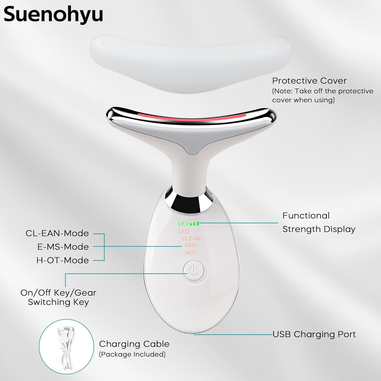 Lance thérapeutique à lumière rouge LED 7 couleurs pour le visage et le cou – Outil de soin de la peau à la maison avec lumière bleue et massage