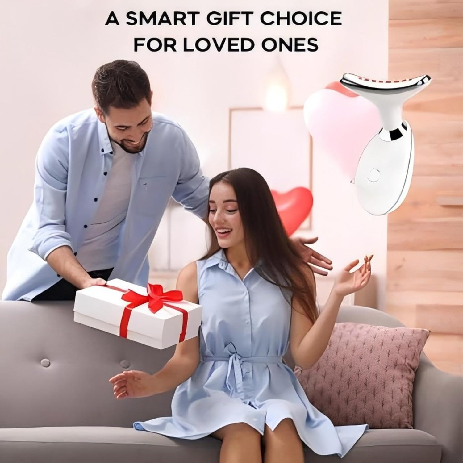 Lance thérapeutique à lumière rouge LED 7 couleurs pour le visage et le cou – Outil de soin de la peau à la maison avec lumière bleue et massage