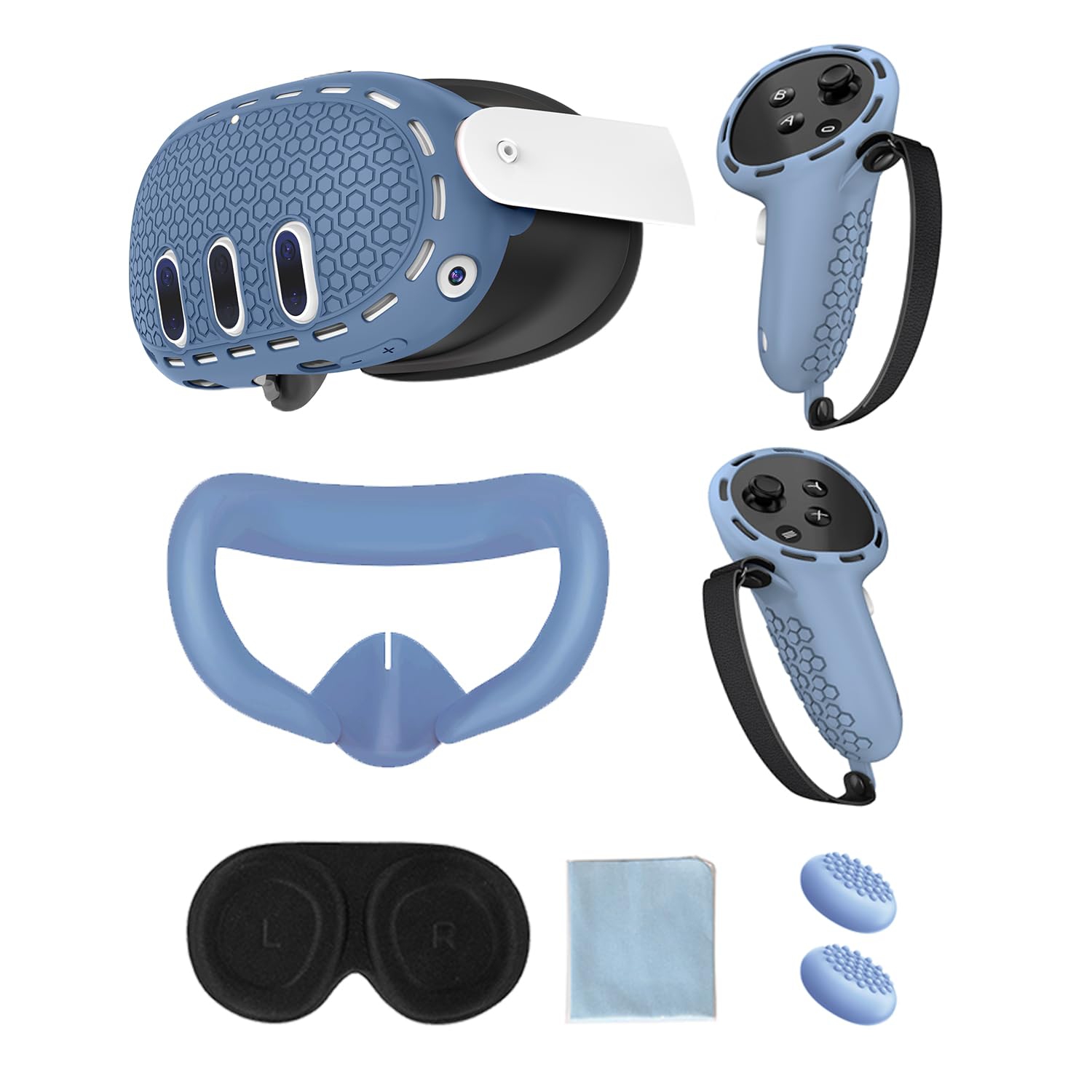Protective Cover for Oculus/Meta Quest 3 Accessories, Silicone Controllers Grip Cover Protector, Soft Shell Skin with Face Cover and Lens Cover by Gwyoneaon (Blue)