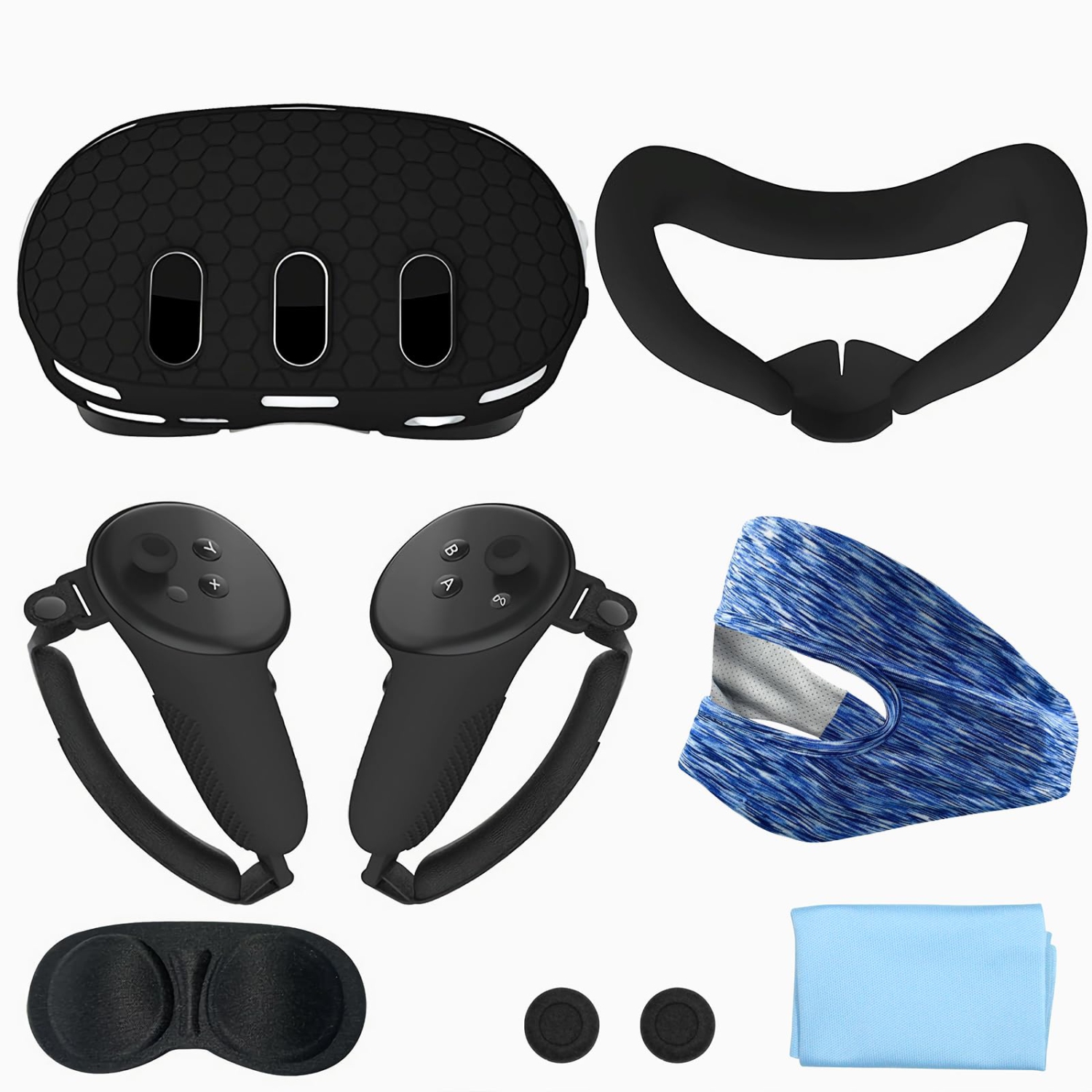 7pcs Accessories Set for Meta Quest 3, Anti-Scratch VR Shell Cover, Face Cover, Button Rocker Caps, Lens Protective Cover, Wiping Cloth, Eye Mask, VR