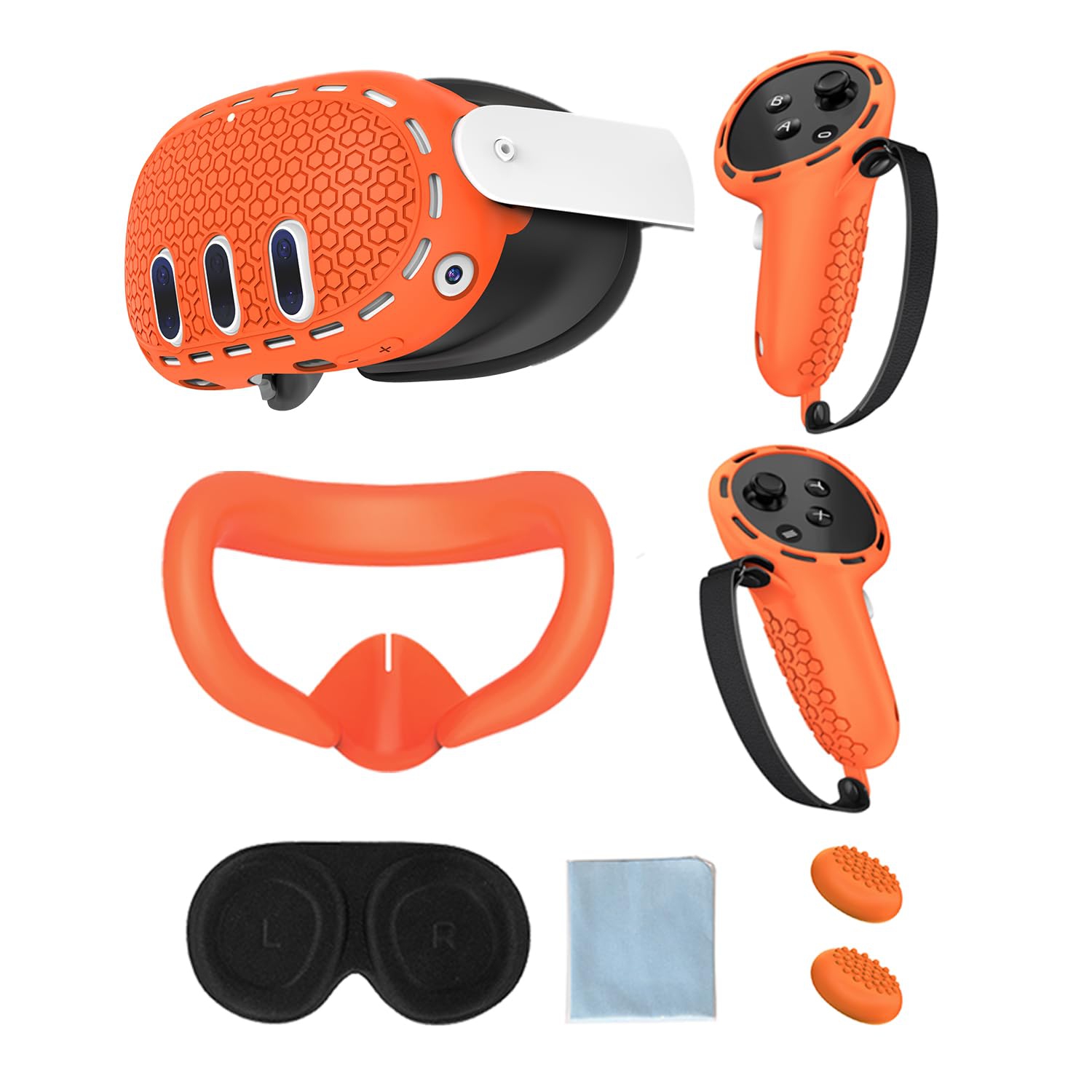 Protective Cover for Oculus/Meta Quest 3 Accessories, Silicone Controllers Grip Cover Protector, Soft Shell Skin with Face Cover and Lens Cover by Gwyoneaon (Orange)