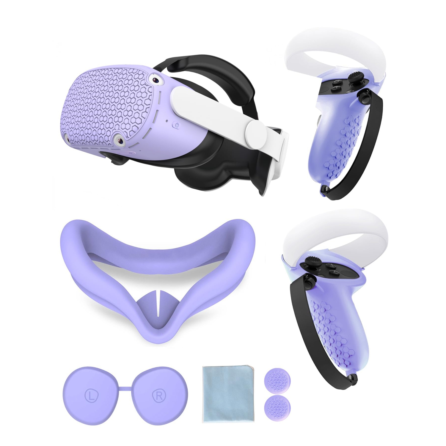 Protective Cover for Oculus/Meta Quest 2 Accessories, Silicone Controllers Grip Cover Protector, Soft Shell Skin with Face Cover and Lens Cover by Gwyoneaon (Purple)