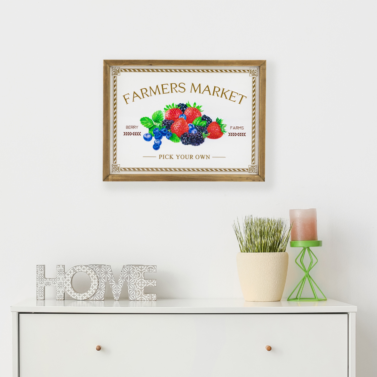 Affiche murale en métal encadrée « Farmers Market » - 15,75 po