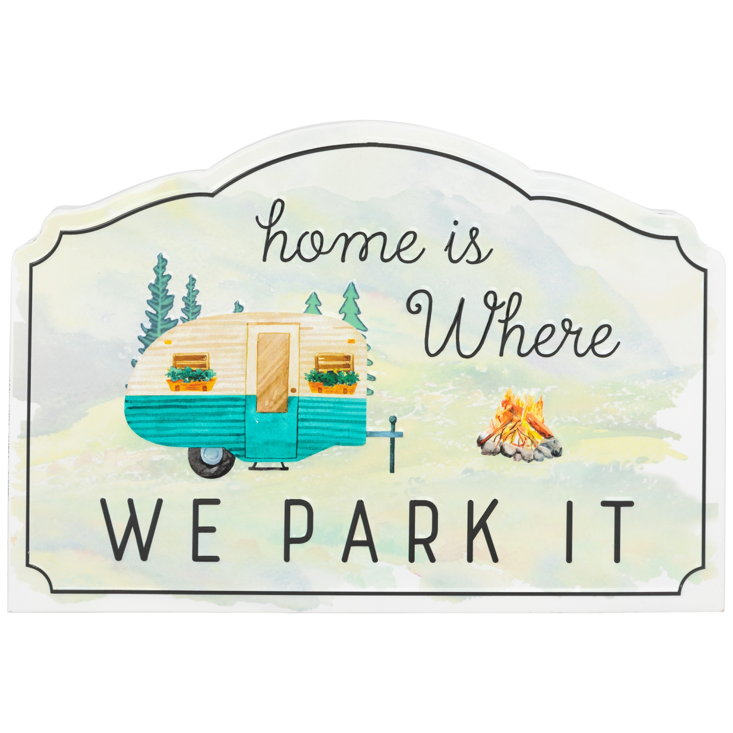 Home is Where We Park It Camper plaque murale en métal - 16 po - Blanc