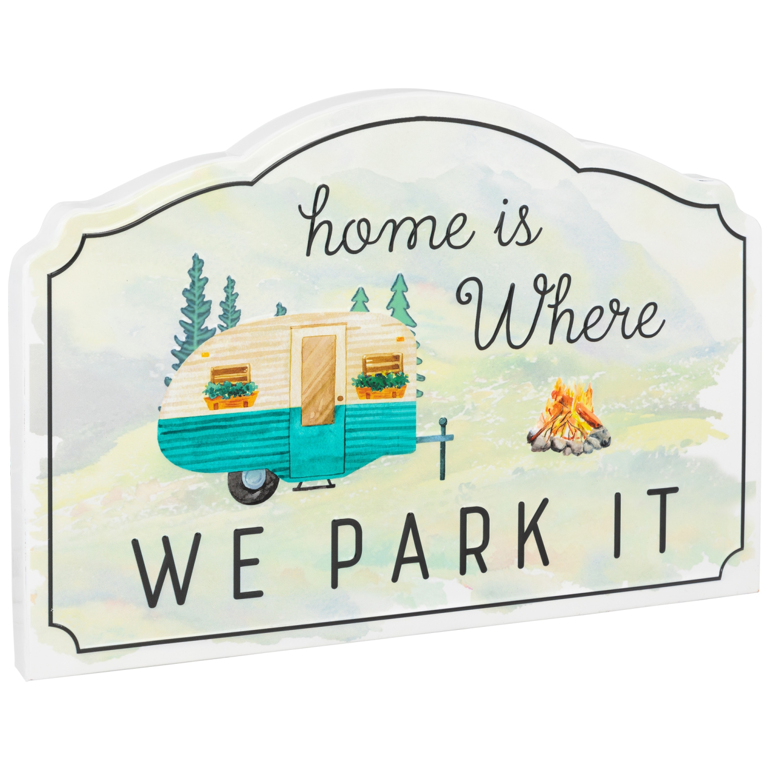 Home is Where We Park It Camper plaque murale en métal - 16 po - Blanc