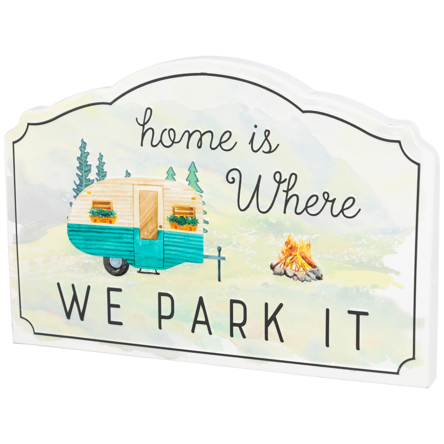 Home is Where We Park It Camper plaque murale en métal - 16 po - Blanc