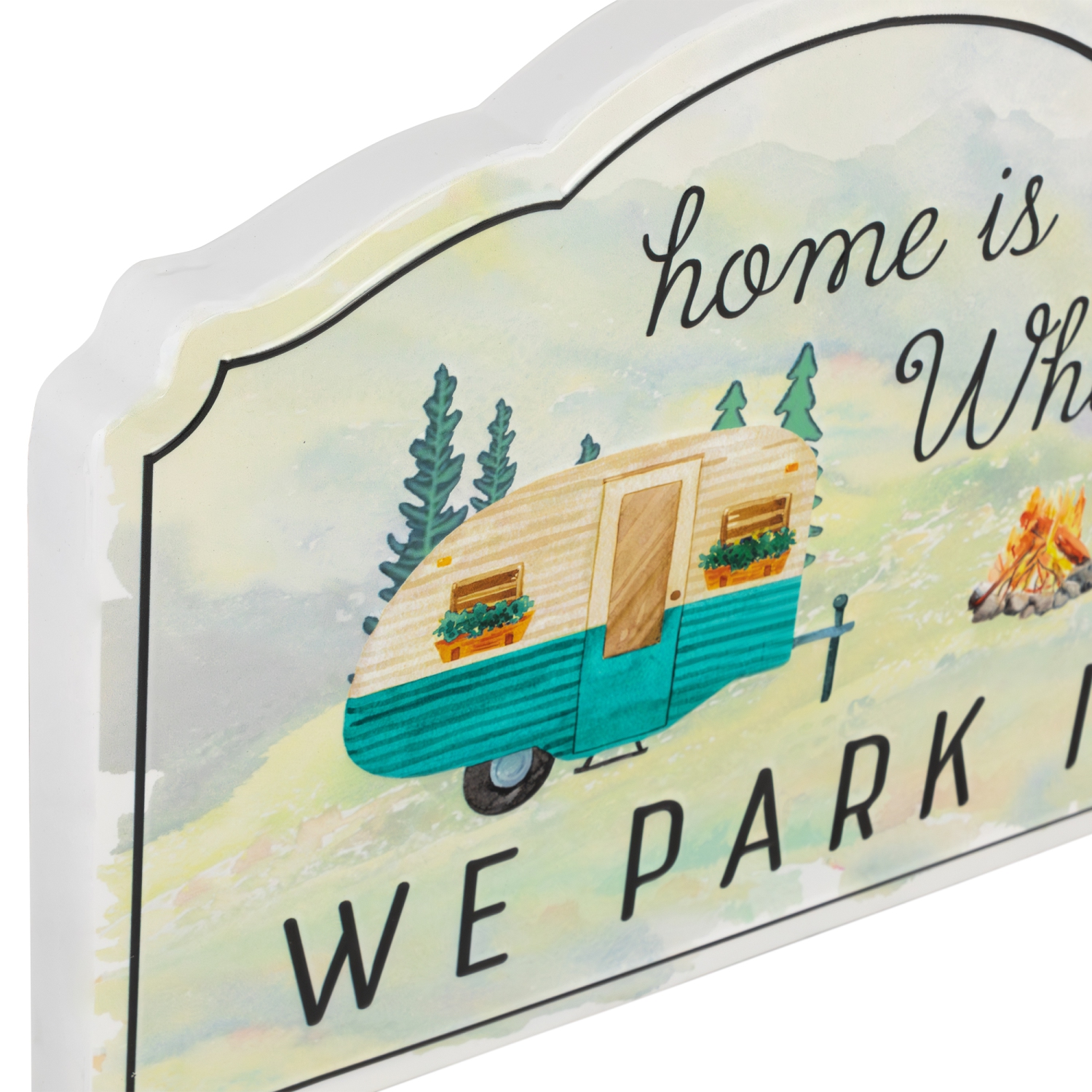 Home is Where We Park It Camper plaque murale en métal - 16 po - Blanc