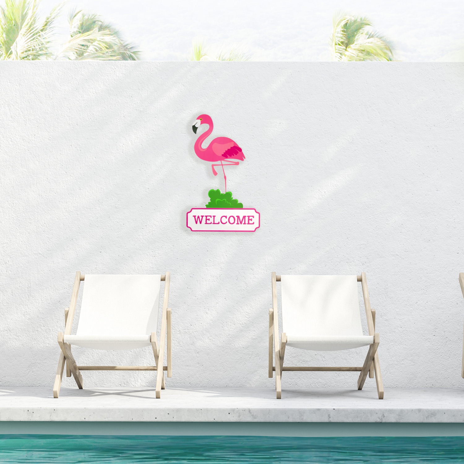 Flamingo Welcome Tropical Metal Wall Sign - 25"