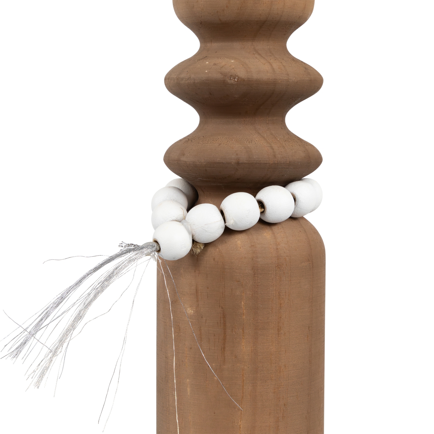 Wooden Tealight Candle Holder with Beaded Tassel - 9.75" - Brown
