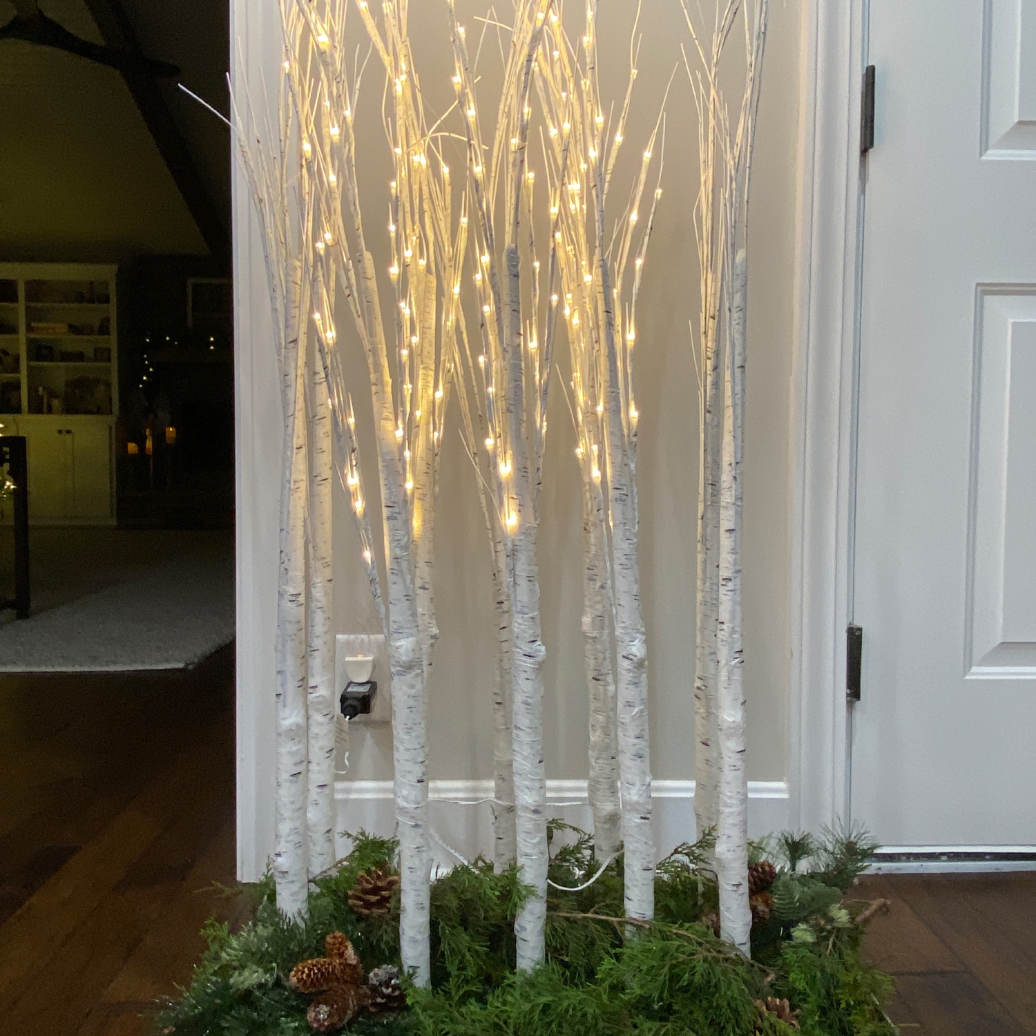 LED Lighted White Birch Twig Tree Cluster Christmas Decoration - 4'