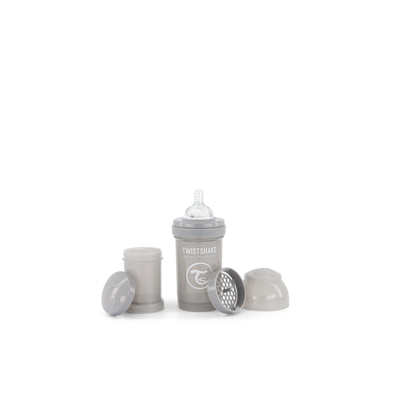 Biberon anti-colique Twistshake 180&nbsp;ml, gris pastel