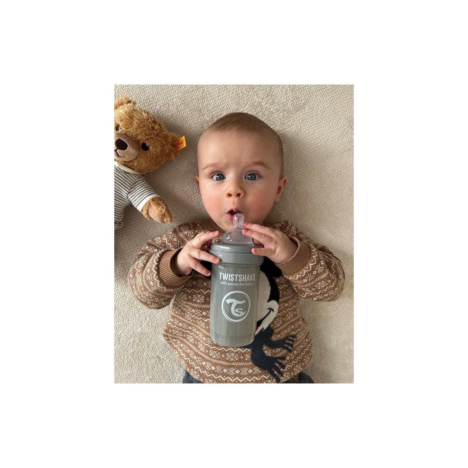 Biberon anti-colique Twistshake 180&nbsp;ml, gris pastel