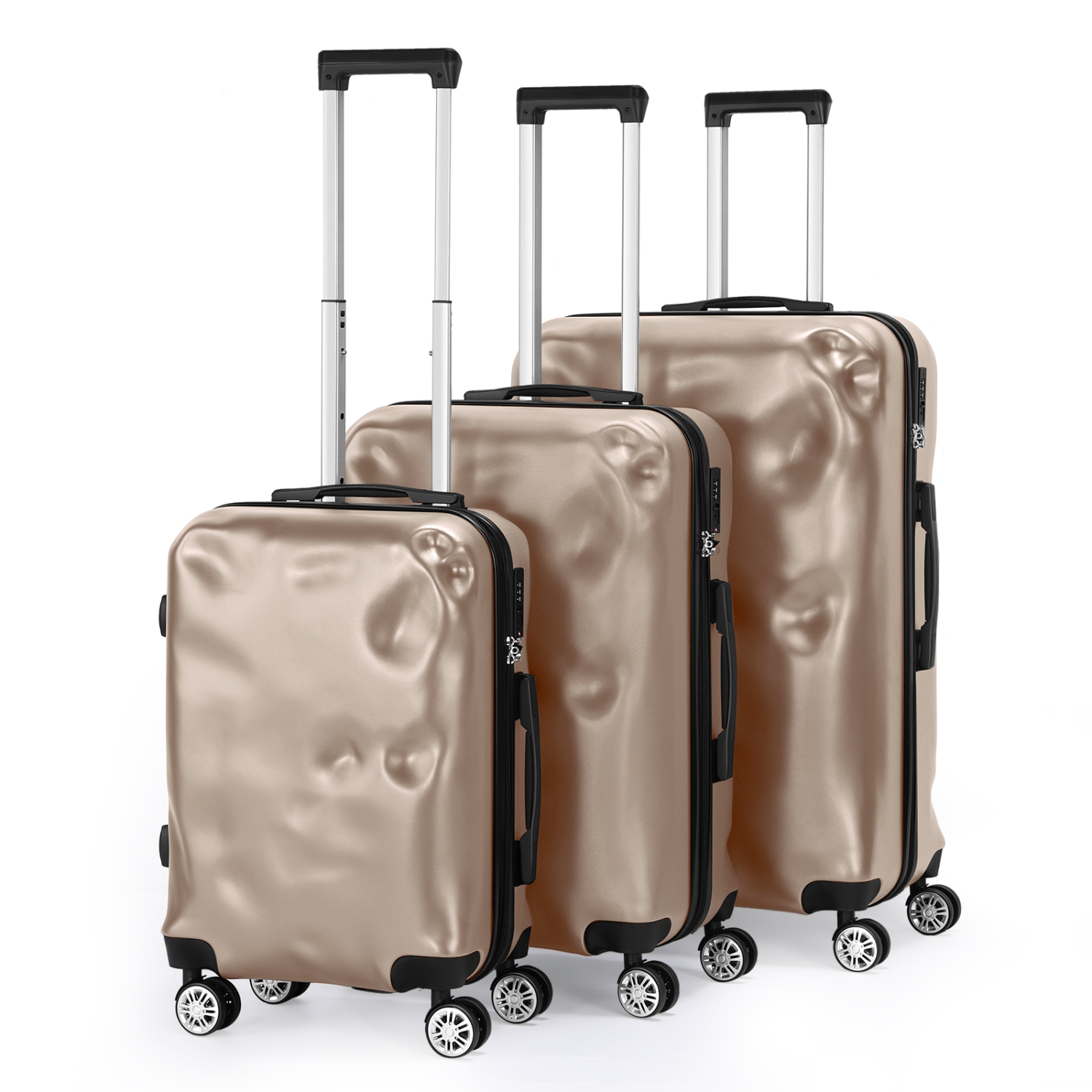 Ensemble de 3 valises de voyage à roulettes pivotantes HIKOLAYAE avec coque rigide et verrou TSA, champagne