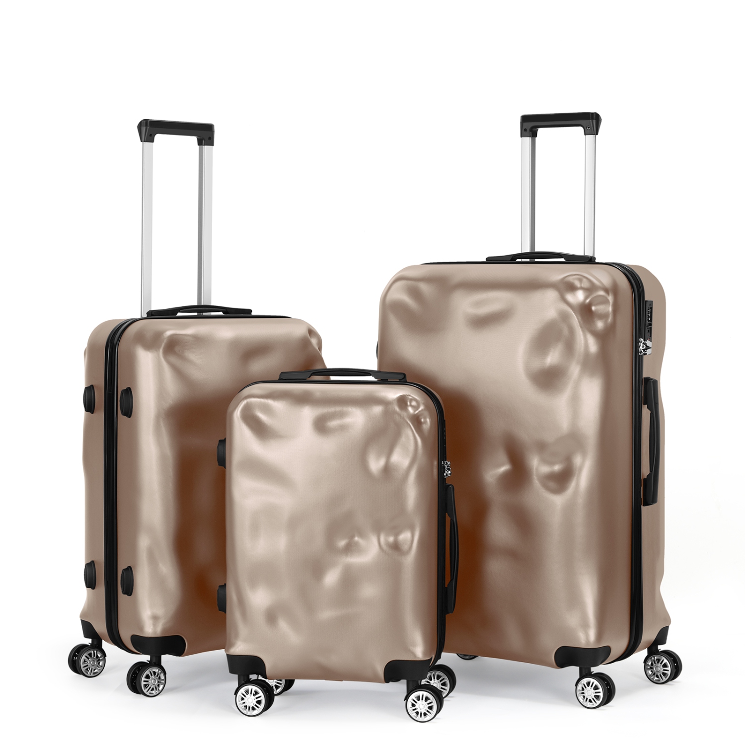 Ensemble de 3 valises de voyage à roulettes pivotantes HIKOLAYAE avec coque rigide et verrou TSA, champagne