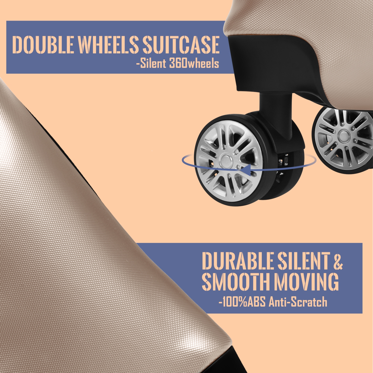 Ensemble de 3 valises de voyage à roulettes pivotantes HIKOLAYAE avec coque rigide et verrou TSA, champagne