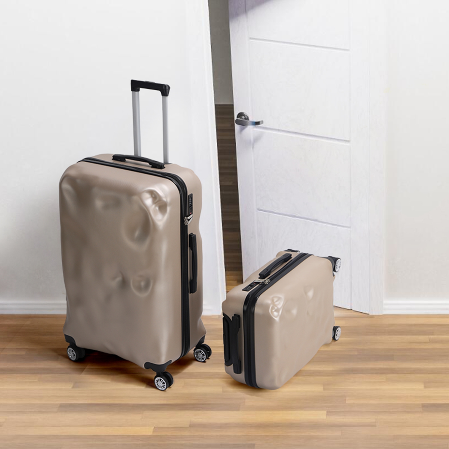 Ensemble de 3 valises de voyage à roulettes pivotantes HIKOLAYAE avec coque rigide et verrou TSA, champagne