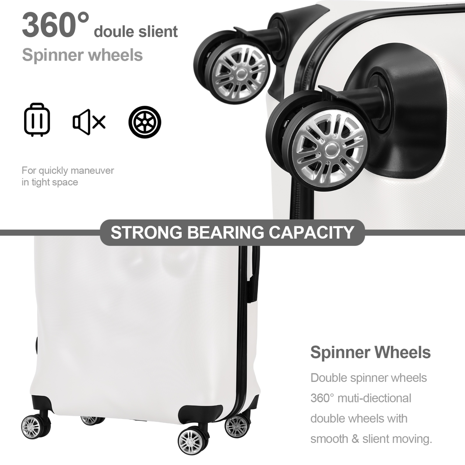 HIKOLAYAE 3-Piece Spinner Travel Luggage Set with Hard Shell and TSA Lock, White