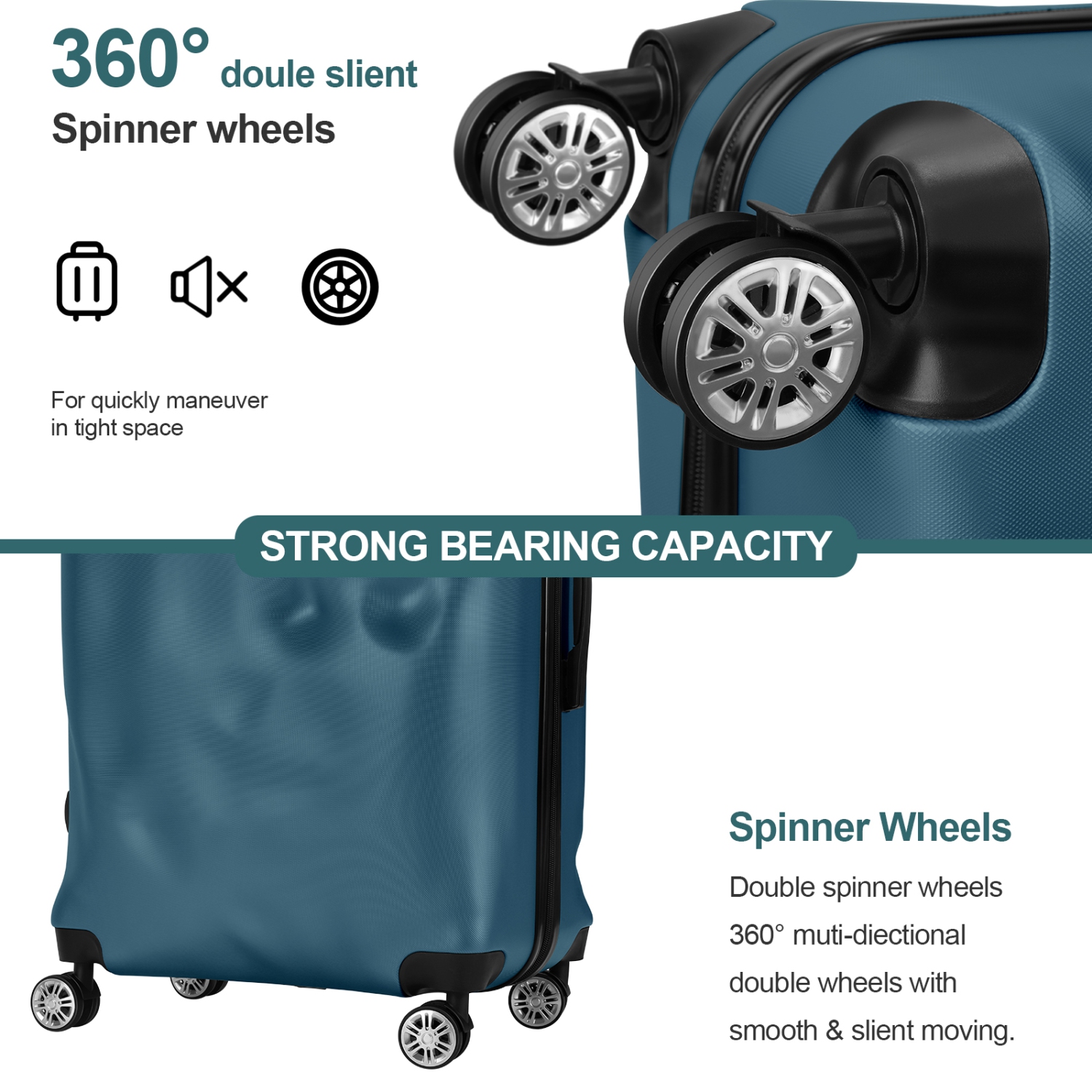 Ensemble de 3 valises de voyage à roulettes pivotantes HIKOLAYAE avec coque rigide et verrou TSA, vert