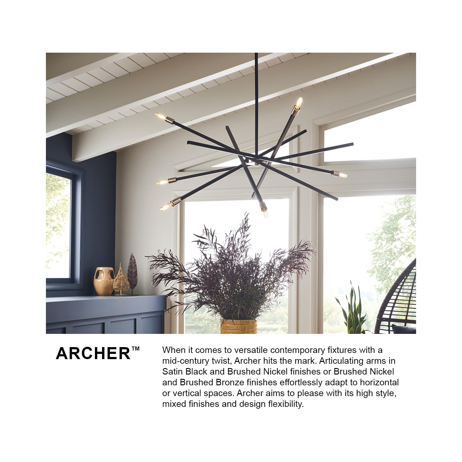 Hinkley Archer Collection Six Light Medium Chandelier, Satin Black