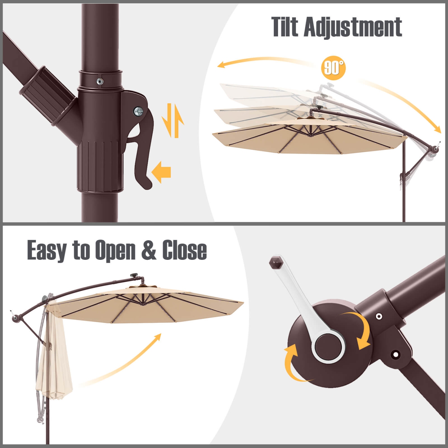 Costway – Parapluie suspendu 32 lampes à DEL pour patio 10FT, base croisée pour l’extérieur